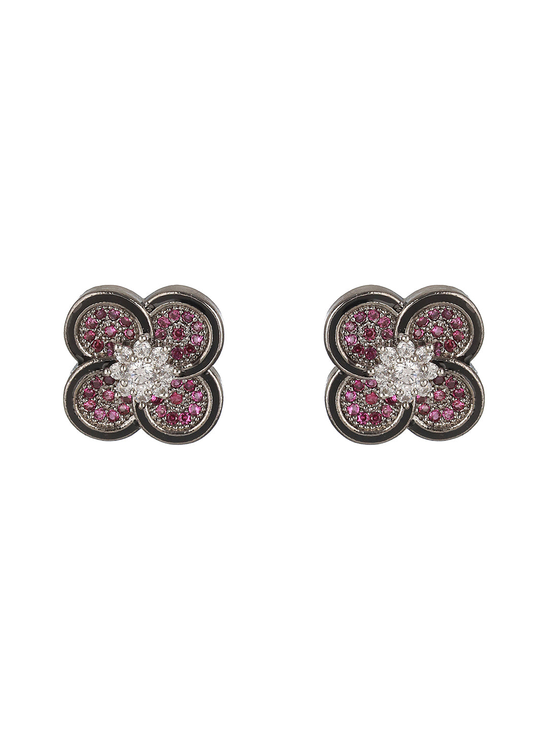 Silver Plated Red AD Studded Floral Designer Locket Jewellery  Set