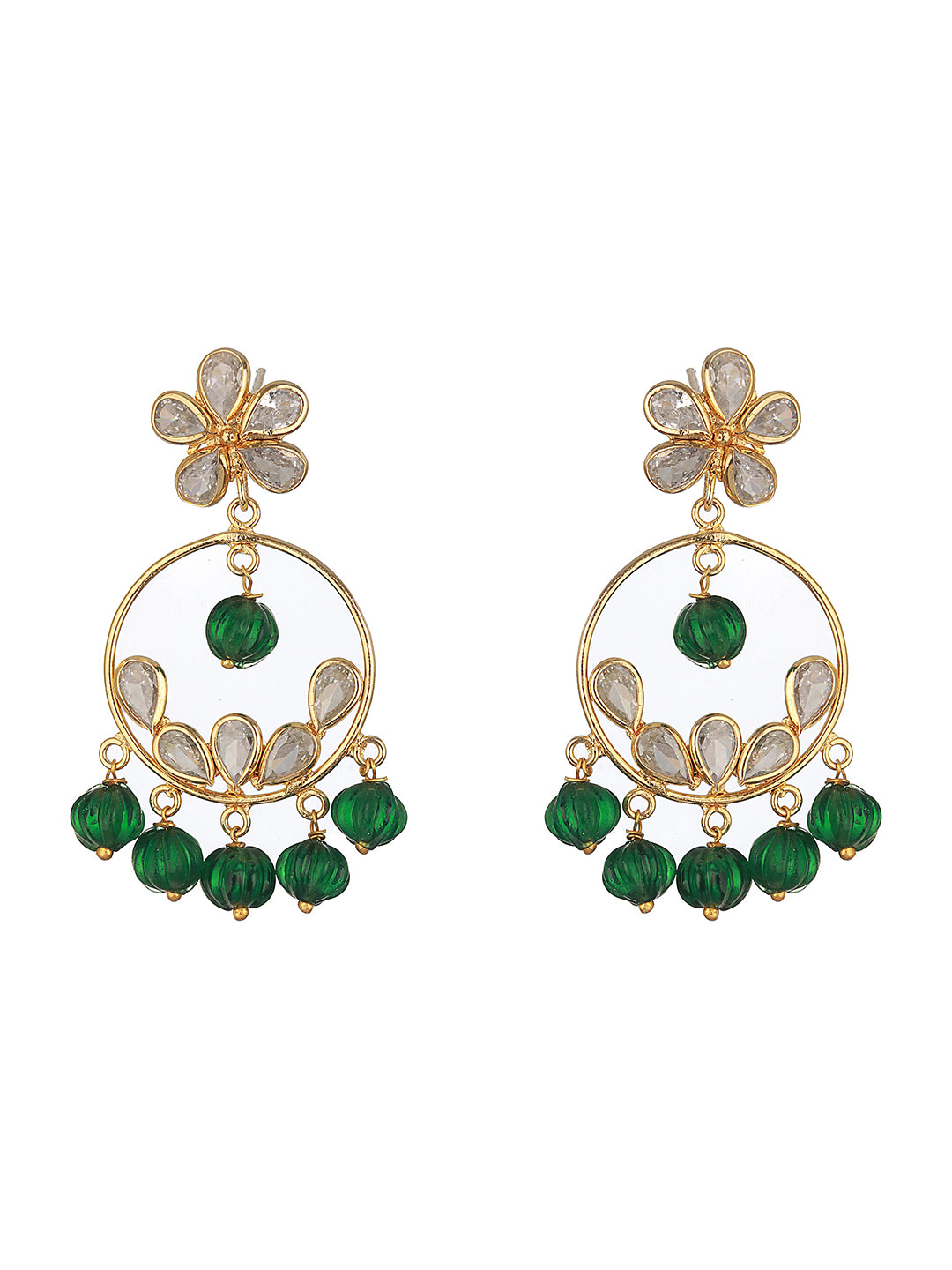 Gold Plated Green AD Chandbali Delicate Earring
