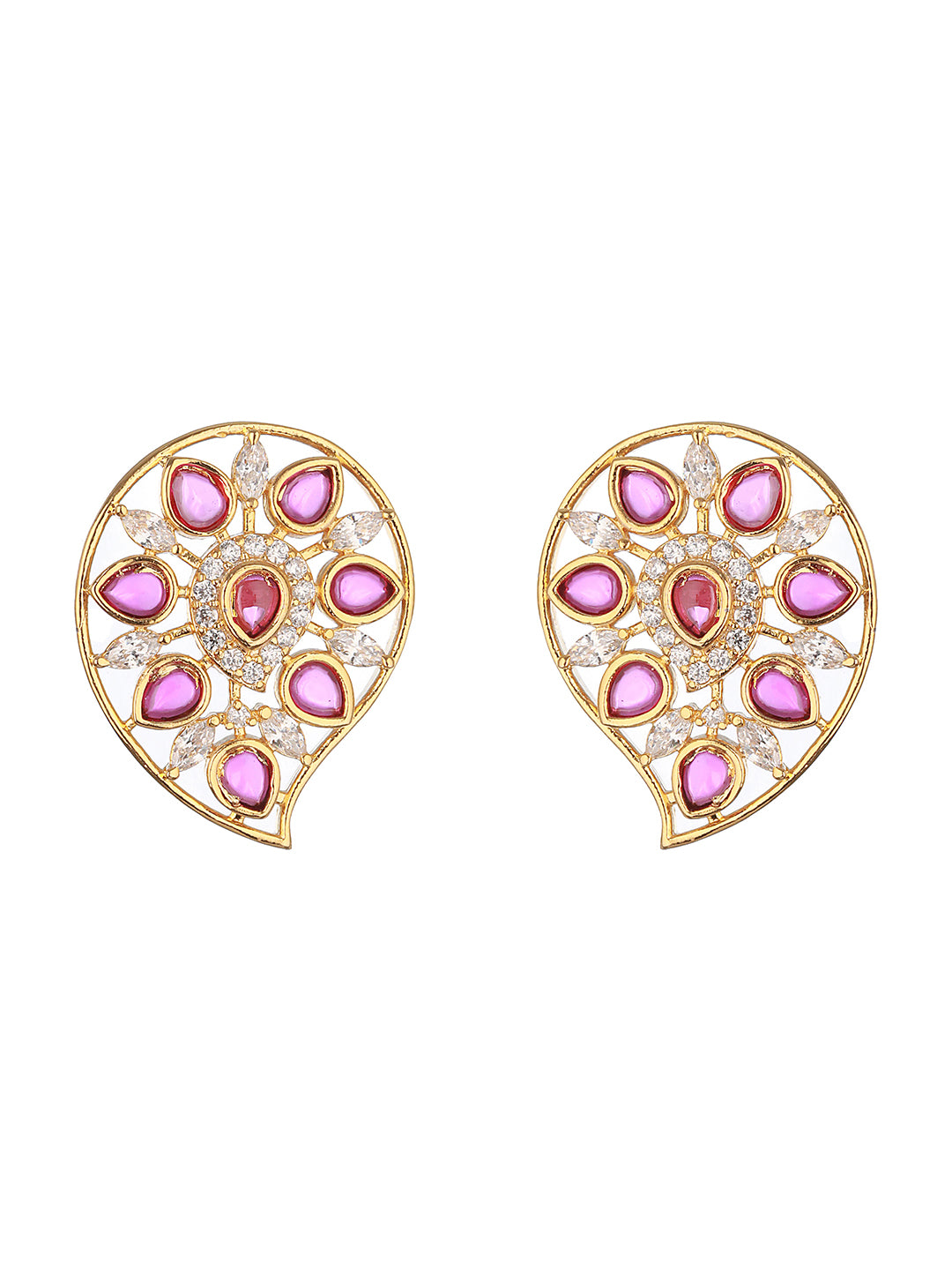 Gold Plated Red Kemp Mango  Minimal Studds Earrings