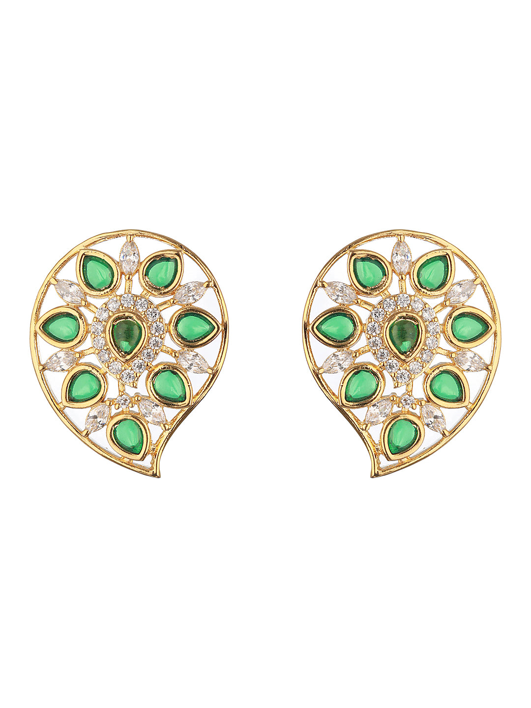 Gold Plated Green Kemp Mango Minimal Studds Earrings