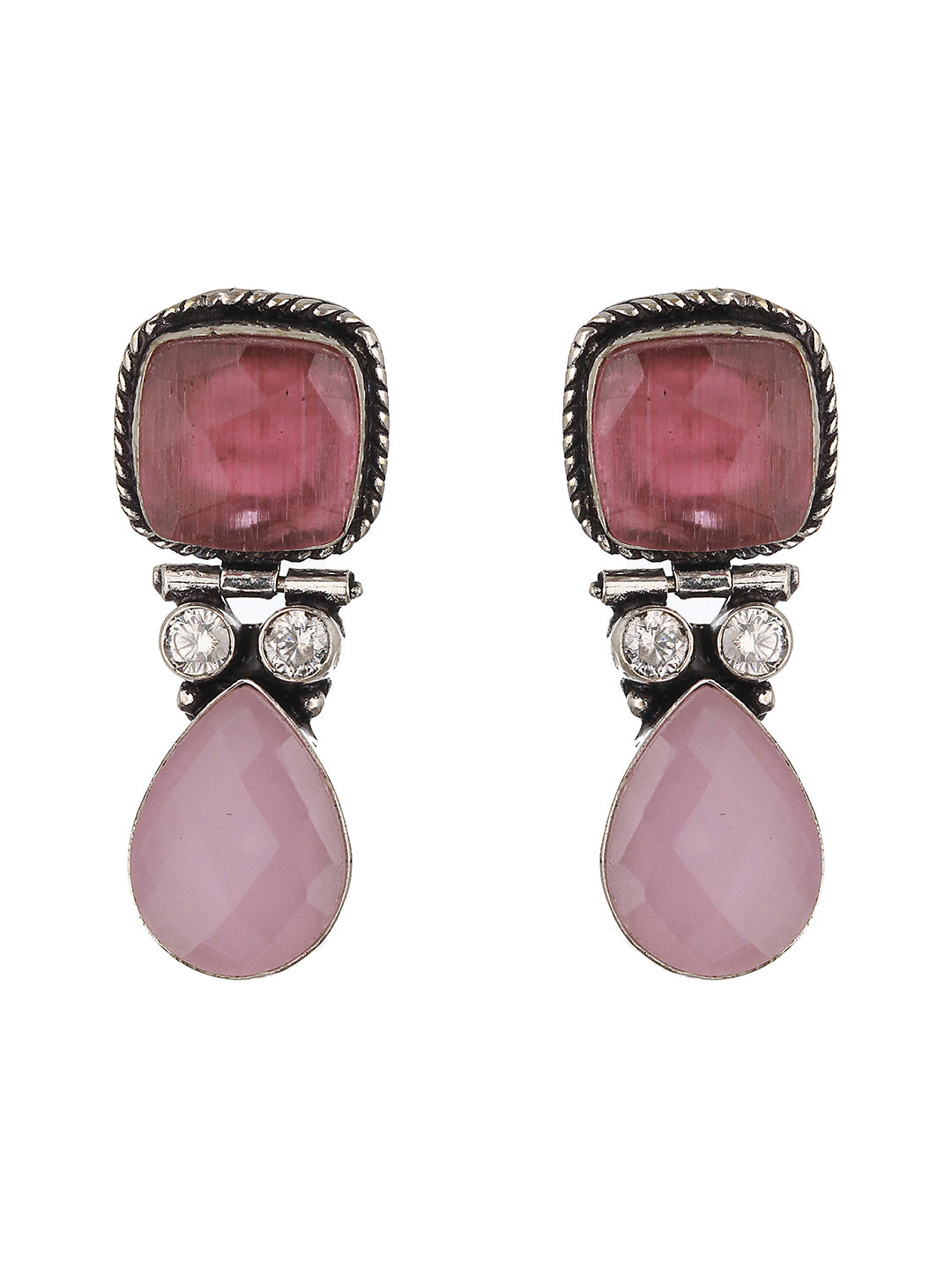 Silver Plated Pink Stone Statement Minimal Drop Earring