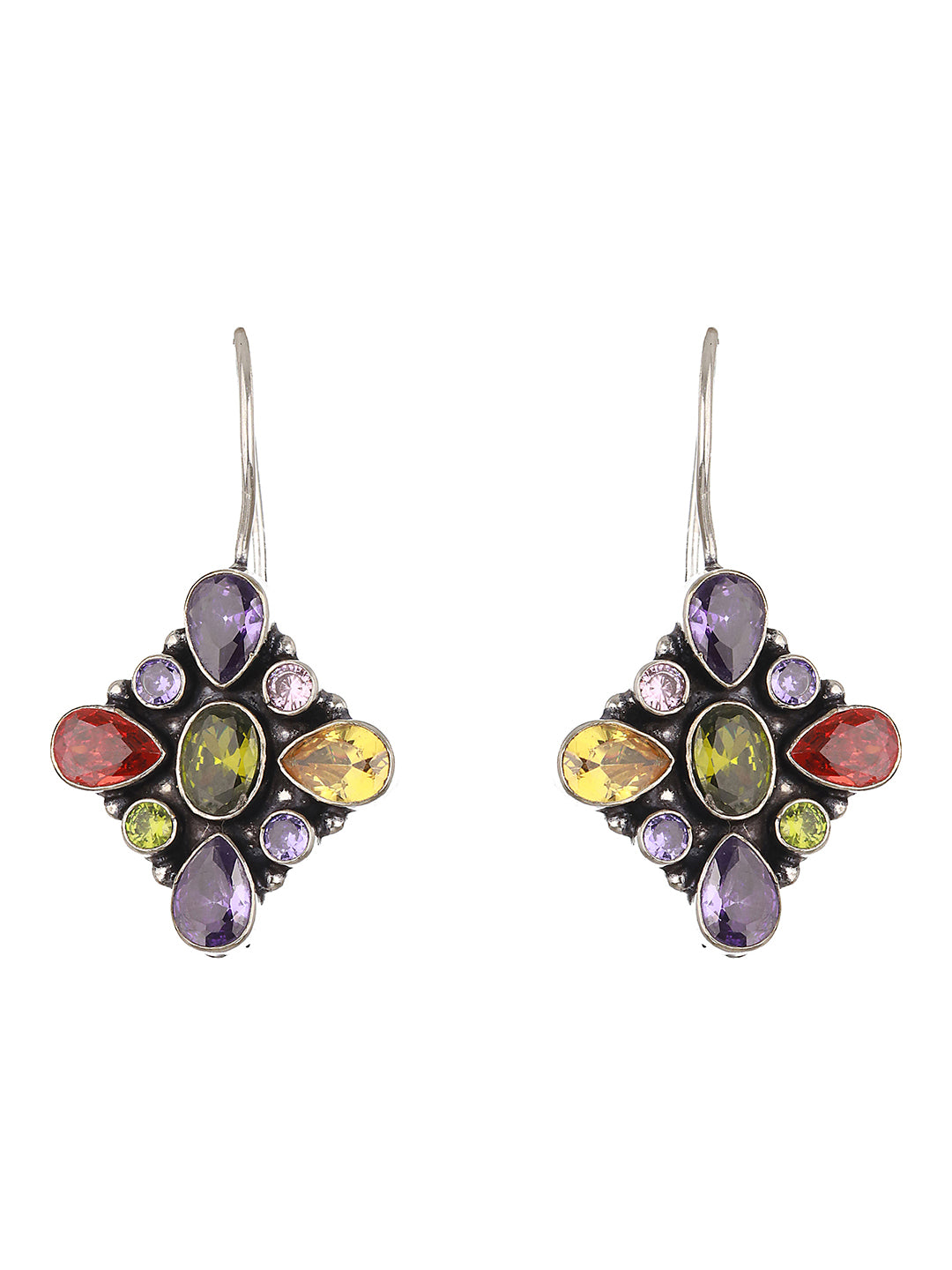 Silver plated Multi CZ Statement Minimal Officewear Hook Earring