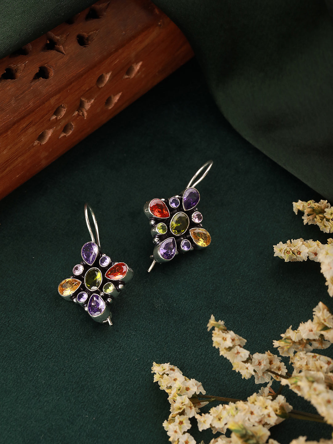 Silver plated Multi CZ Statement Minimal Officewear Hook Earring