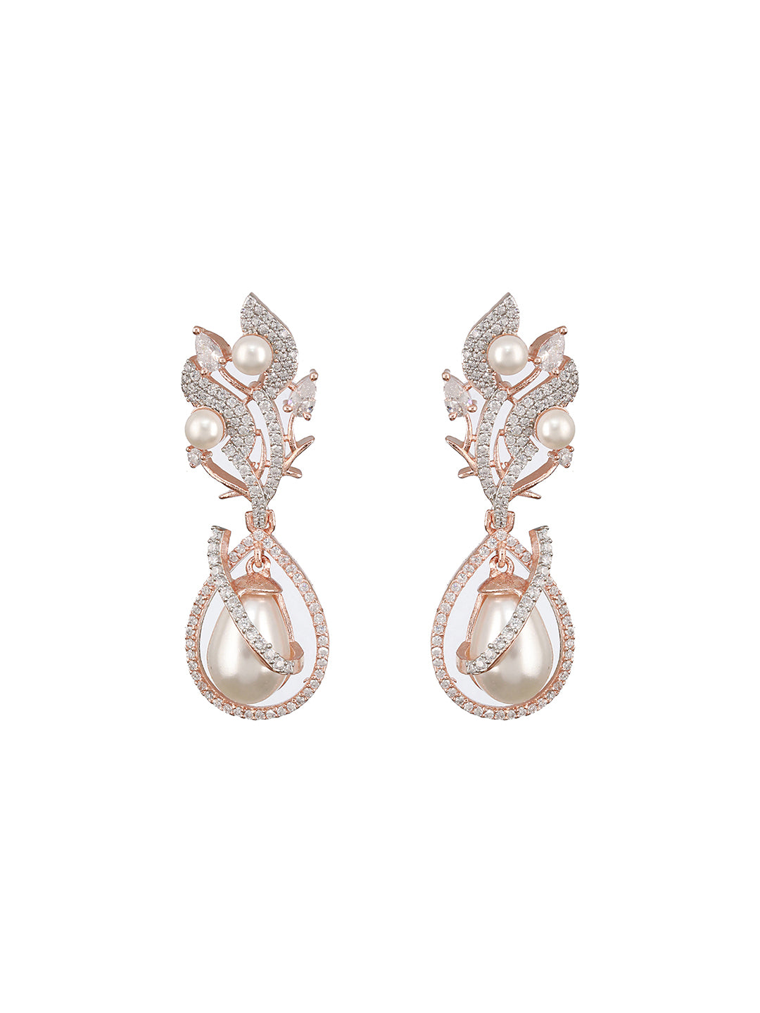 Rose Gold Plated Pearl Beaded Designer Luxe Earrings