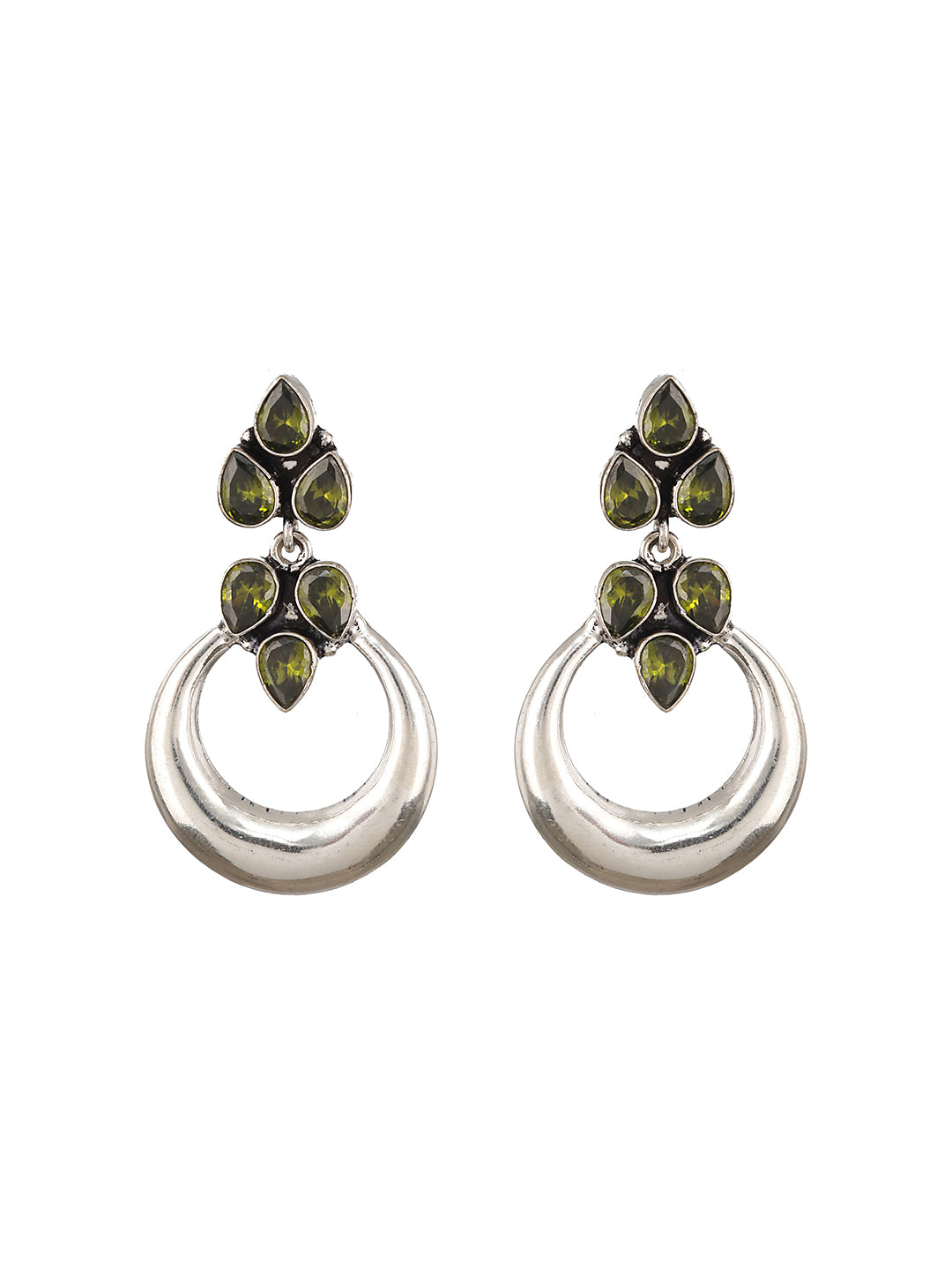 Silver Plated  Peridot Green Crystal  Handcrafted  Modern Chandelier  Designer Earring