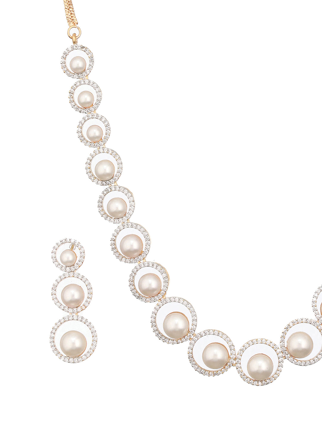 Gold Toned Pearl Beaded Designer Minimal Necklace  Jewellery Set