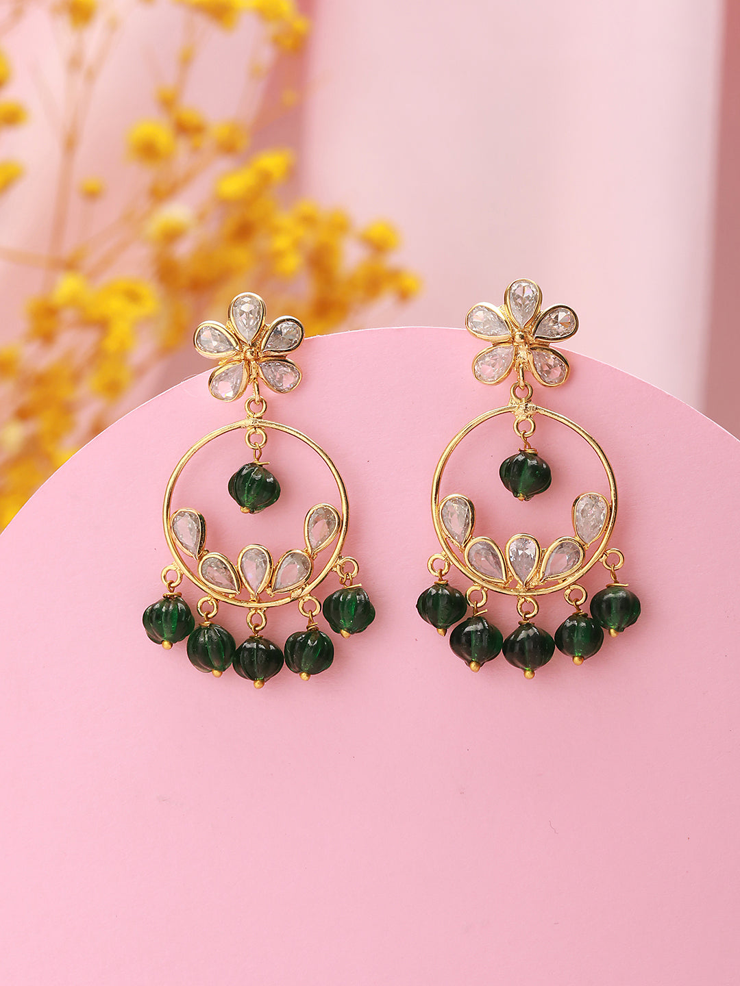 Gold Plated Green AD Chandbali Delicate Earring