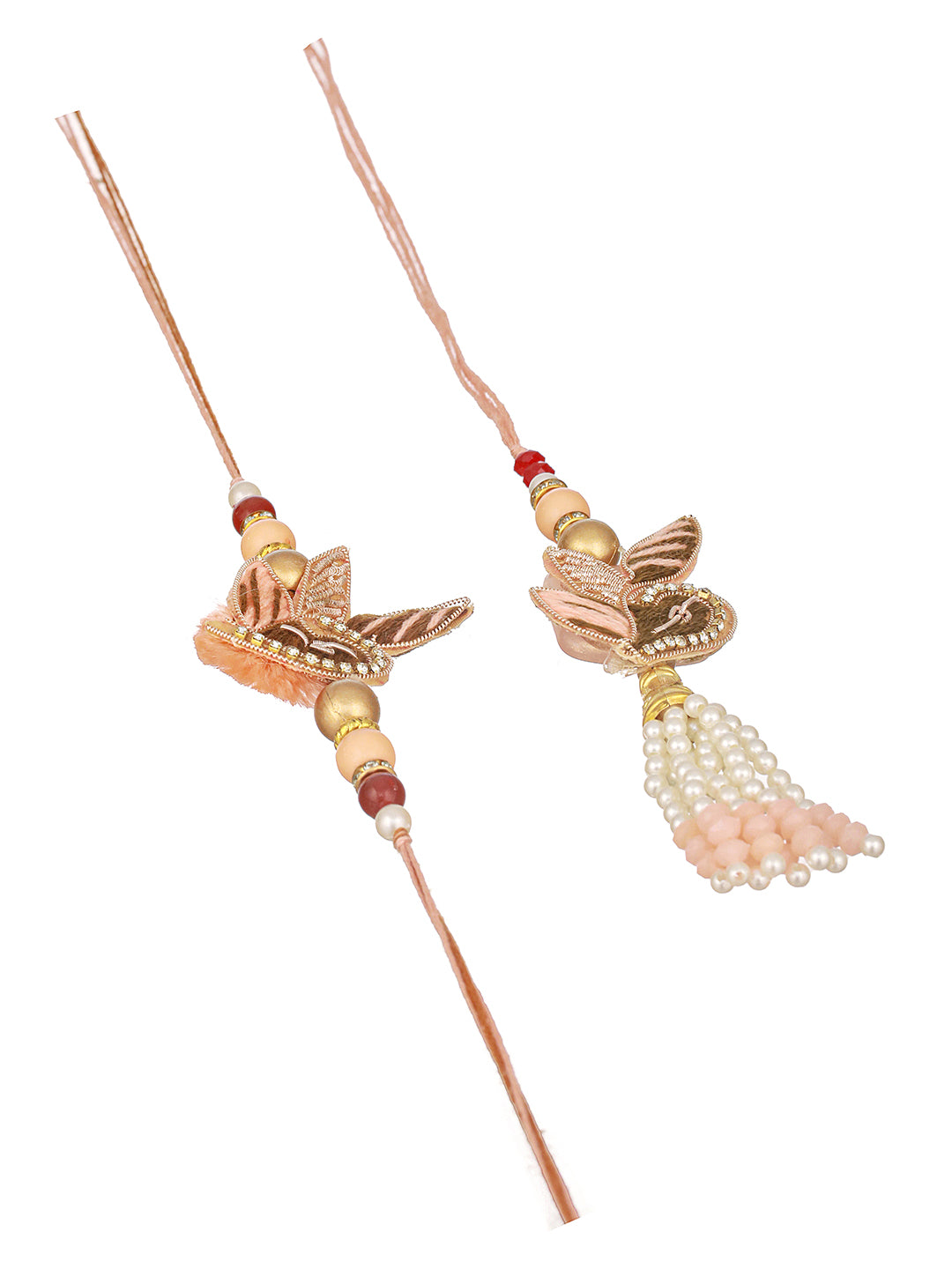 Set Of 2 Designer Zardozi Contemporary Handcrafted Lumba Rakhi Set For Bhaiya & Bhabhi