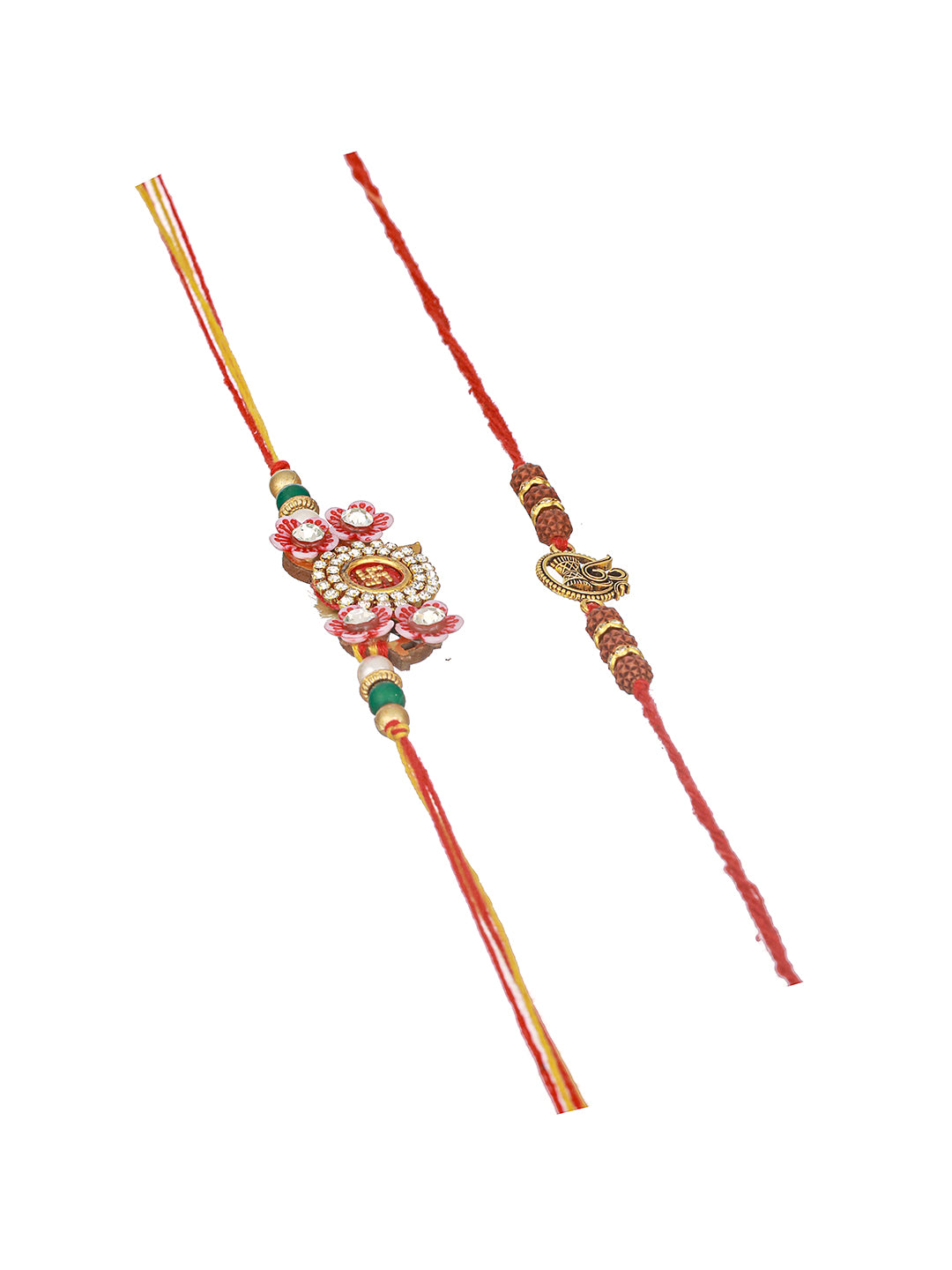 Set Of 2 OM & Swastik  Ethnic Rudraksh Handcrafted Thread  Rakhi With Roli Chawal