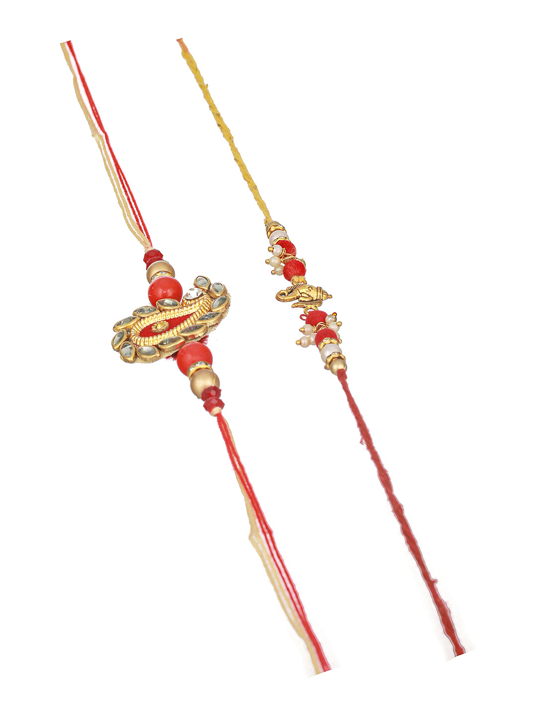 Set Of 2 Ganesha & Carry Ethnic Handcrafted Thread  Rakhi With Roli Chawal