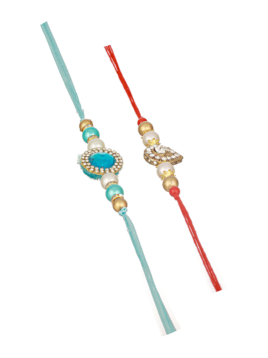 Set of 2 Kundan & AD Studded Designer Handcrafted Rakhi With Roli Chawal