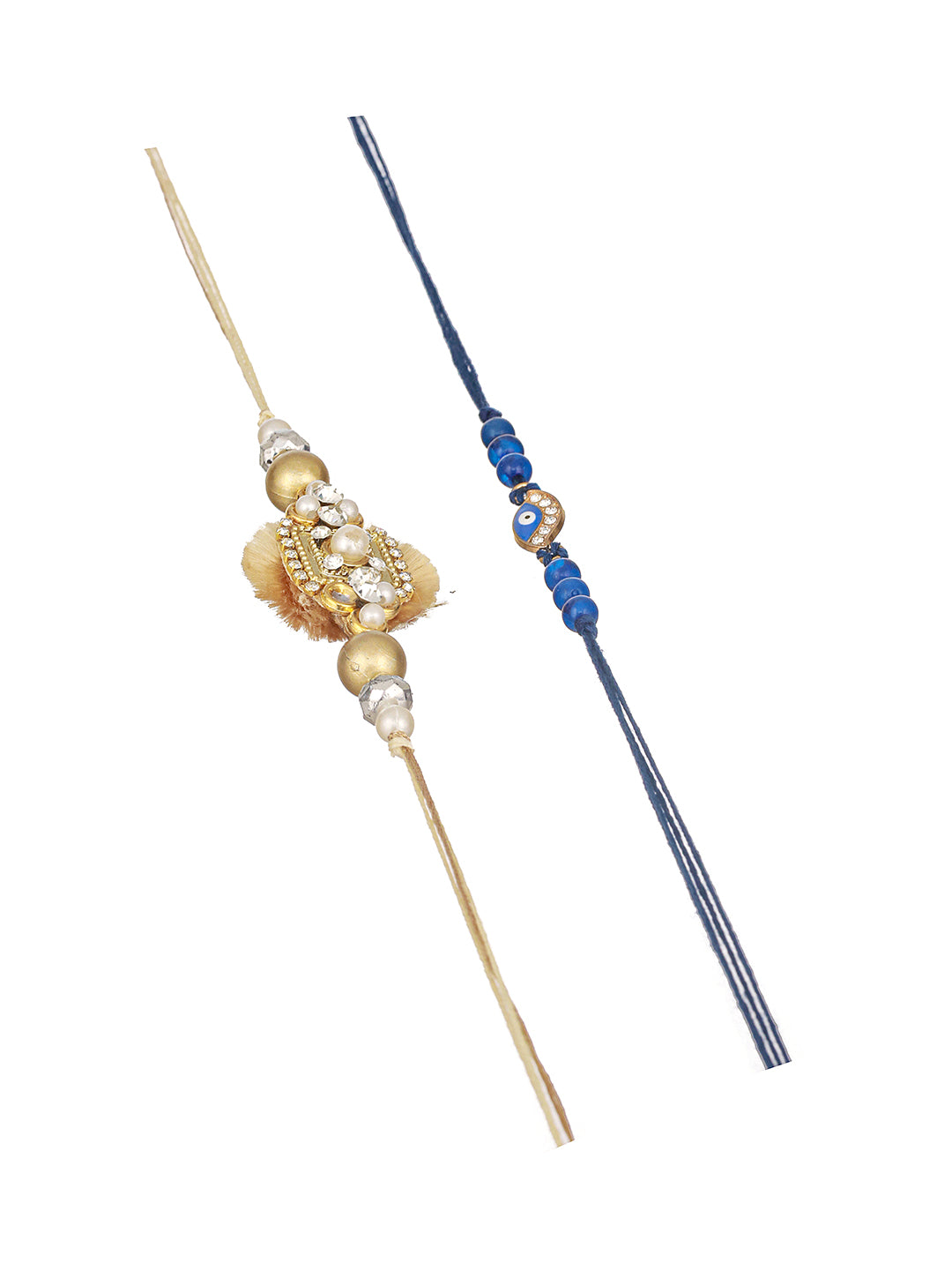Set Of 2 Evil Eye & Stone Studded Traditional Handcrafted Thread  Rakhi With Roli Chawal