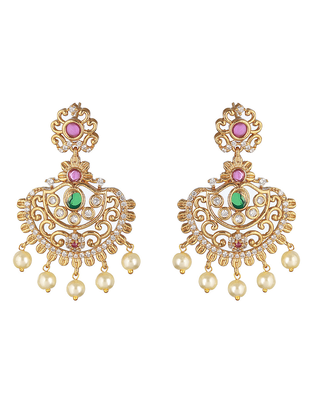 Gold Plated CZ Studded Floral Necklace Jewellery Set