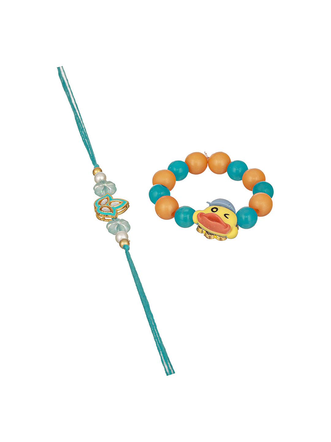 Set Of 2 Flower & Cute Duck  Bracelet Kids Rakhi For Boys & Girls with Roli Chawal