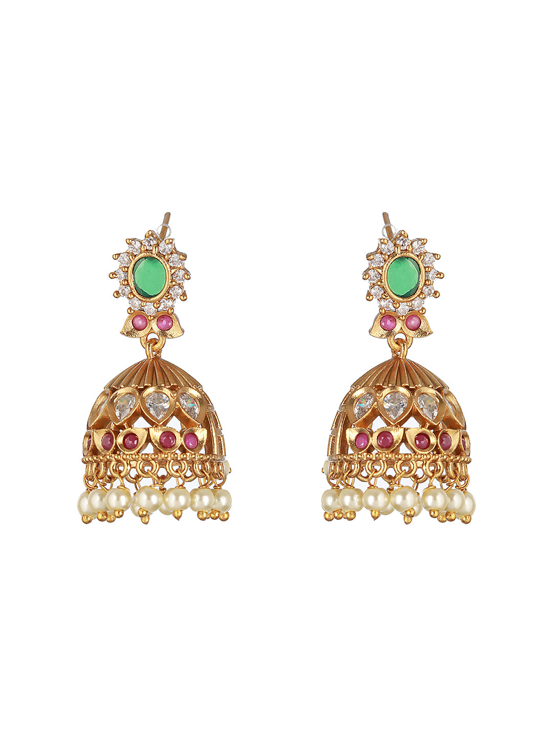 Gold Plated CZ Studded Floral Peacock  Choker  Jewellery Set