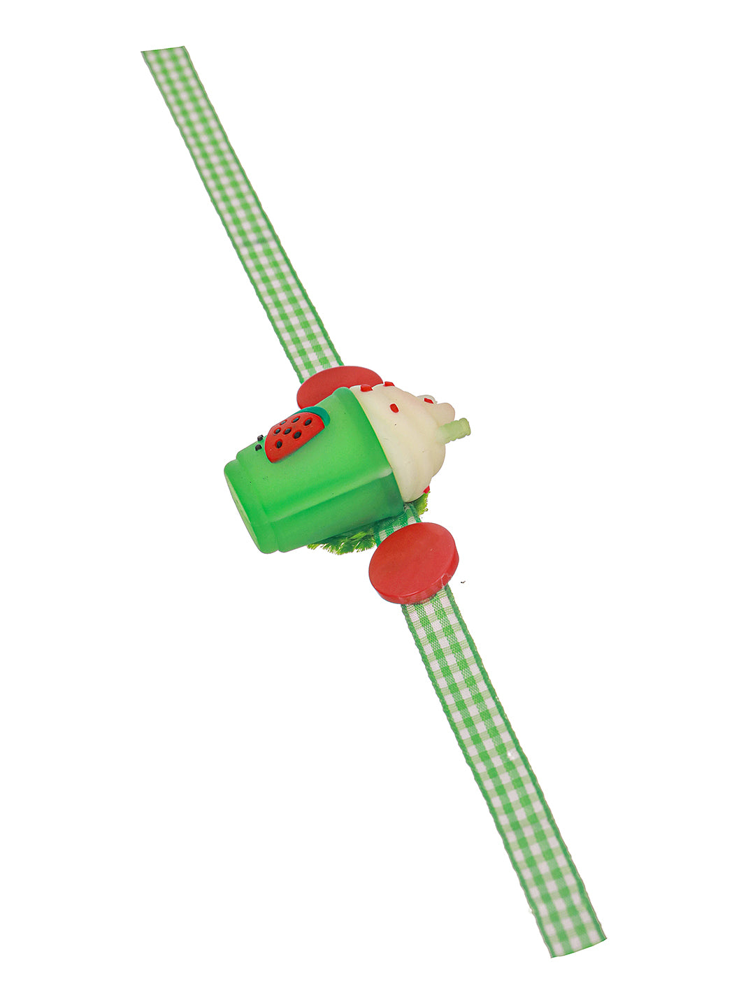 Green Ice  Cream Shape Toy  Ribbon Rakhi For Kids With Roli Chawal