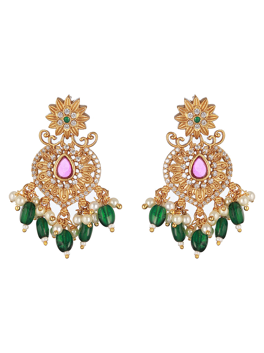 Gold Plated Pearl Mala   Haram  Floral Necklace Jewellery Set