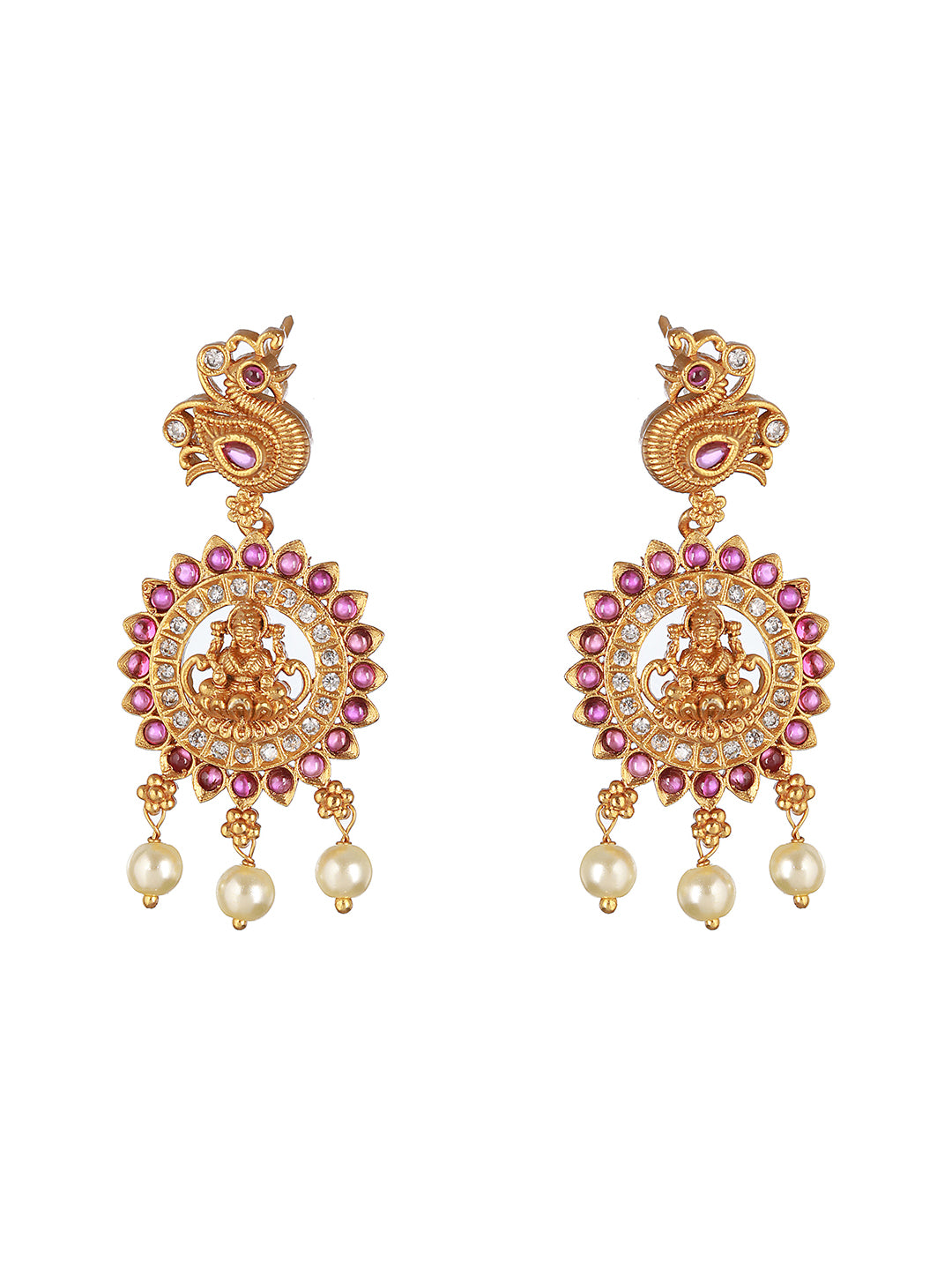 Gold Plated Kempo  Studded Goddedd Lakshmi Temple Choker  Jewellery Set