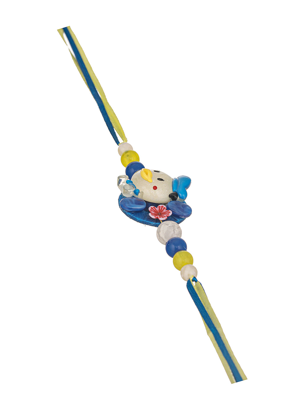 Blue Donald Duck Toy Ribbon Handcrafted Rakhi for Boys Or Girls with Roli Chawal