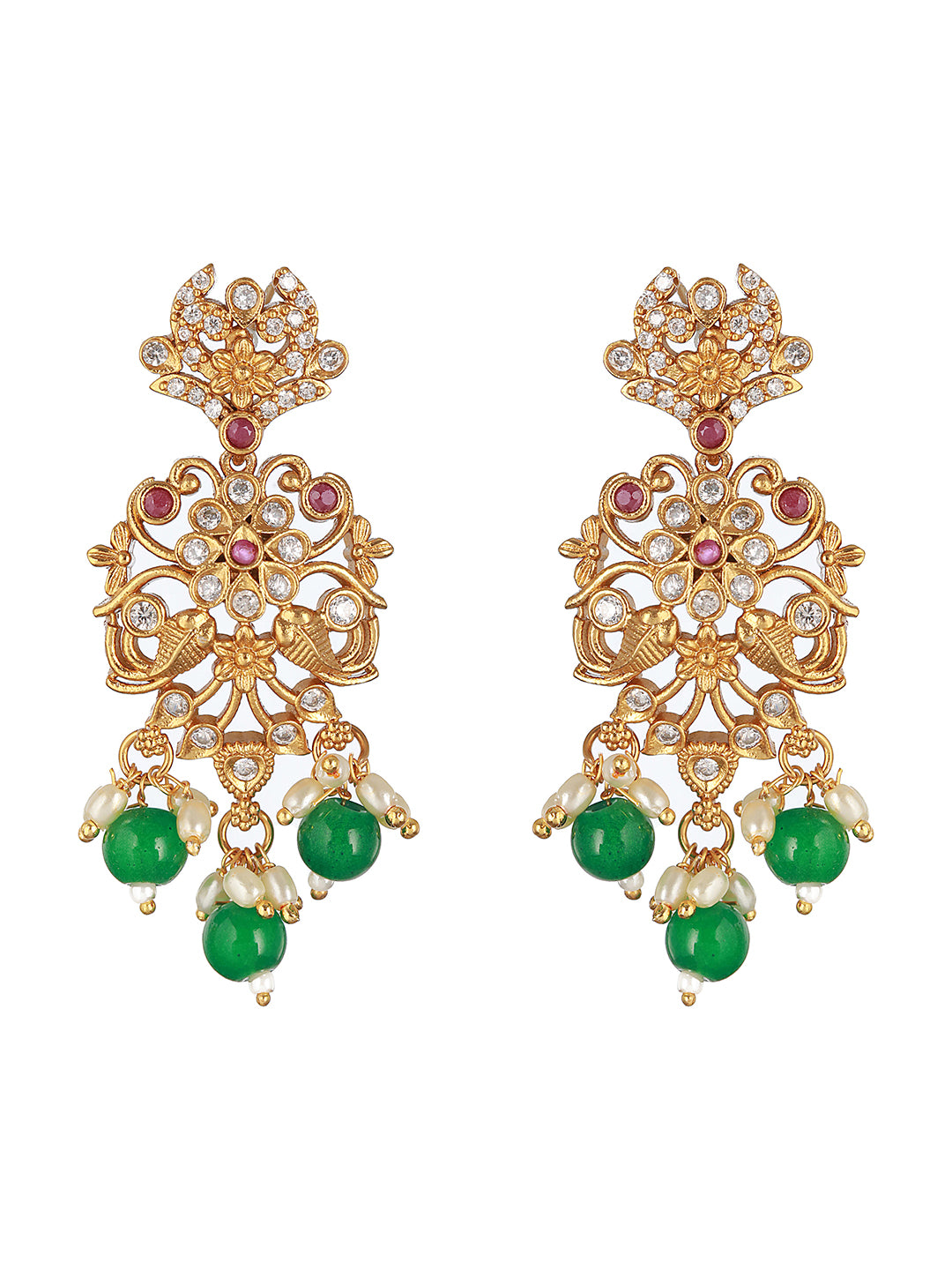 Gold Toned Pearl Mala Peacock Haram Necklace Jewellery Set