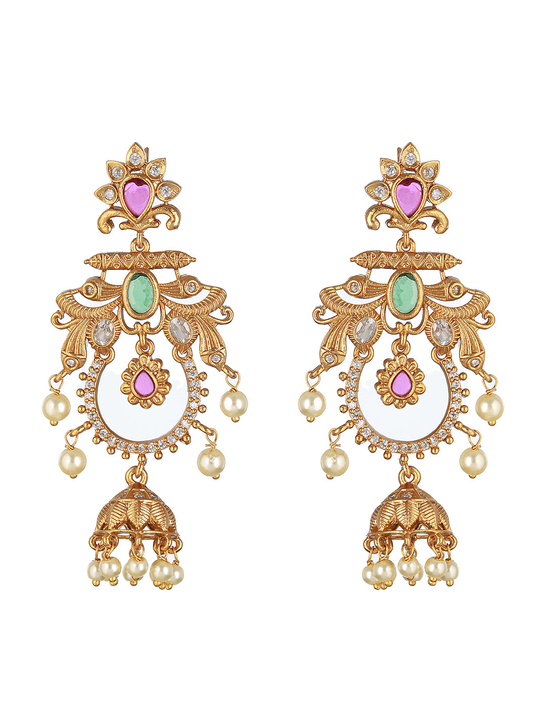 Gold Plated CZ Studded Floral Chandbali Earrings