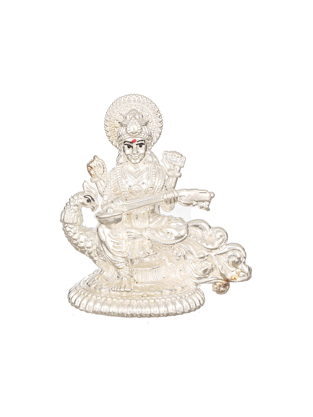 999 Pure Silver Divine Intricate  Maa Swaraswati  Veena Vadini Puja Silver Idol