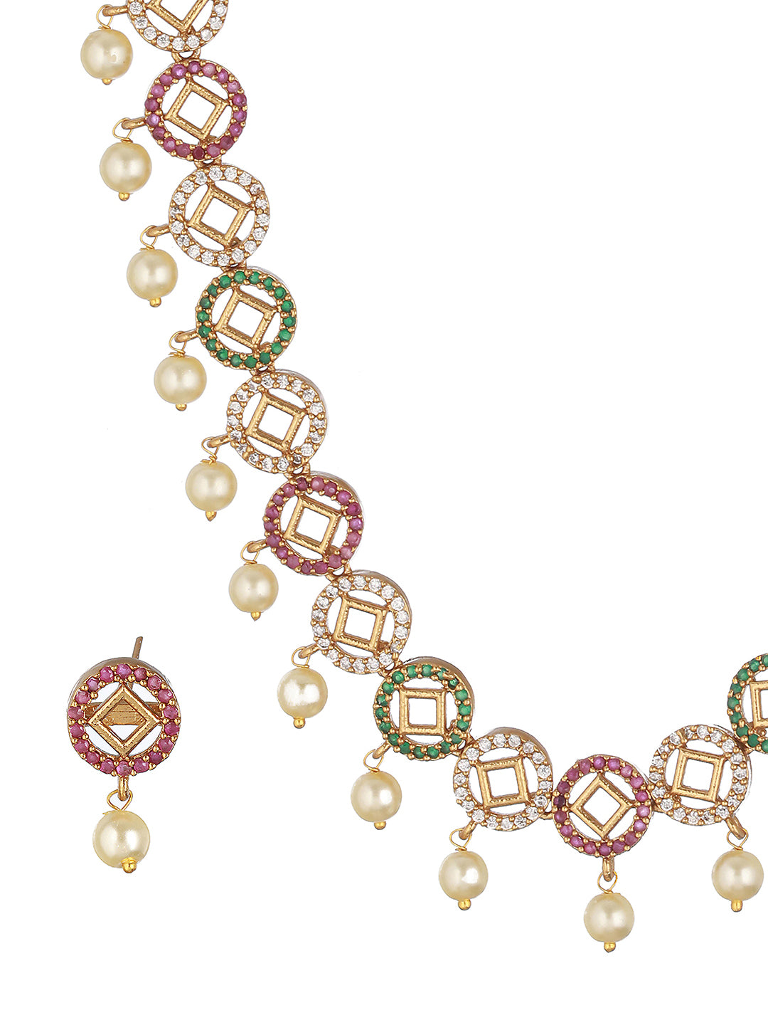 Gold toned Zircon Studded Geometric Minimal Jewellery Set