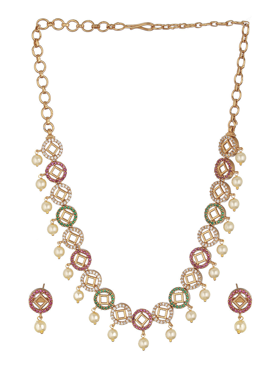 Gold toned Zircon Studded Geometric Minimal Jewellery Set