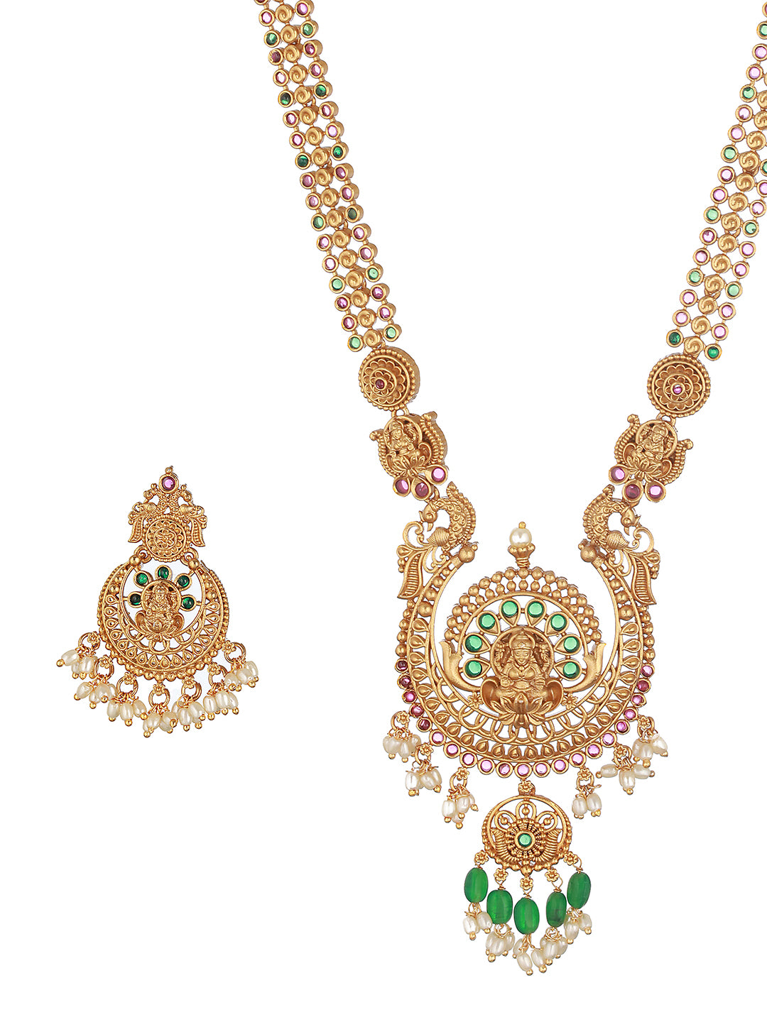 Gold Plated Zircon Studded Lakshmi Ji Necklace Jewellery set