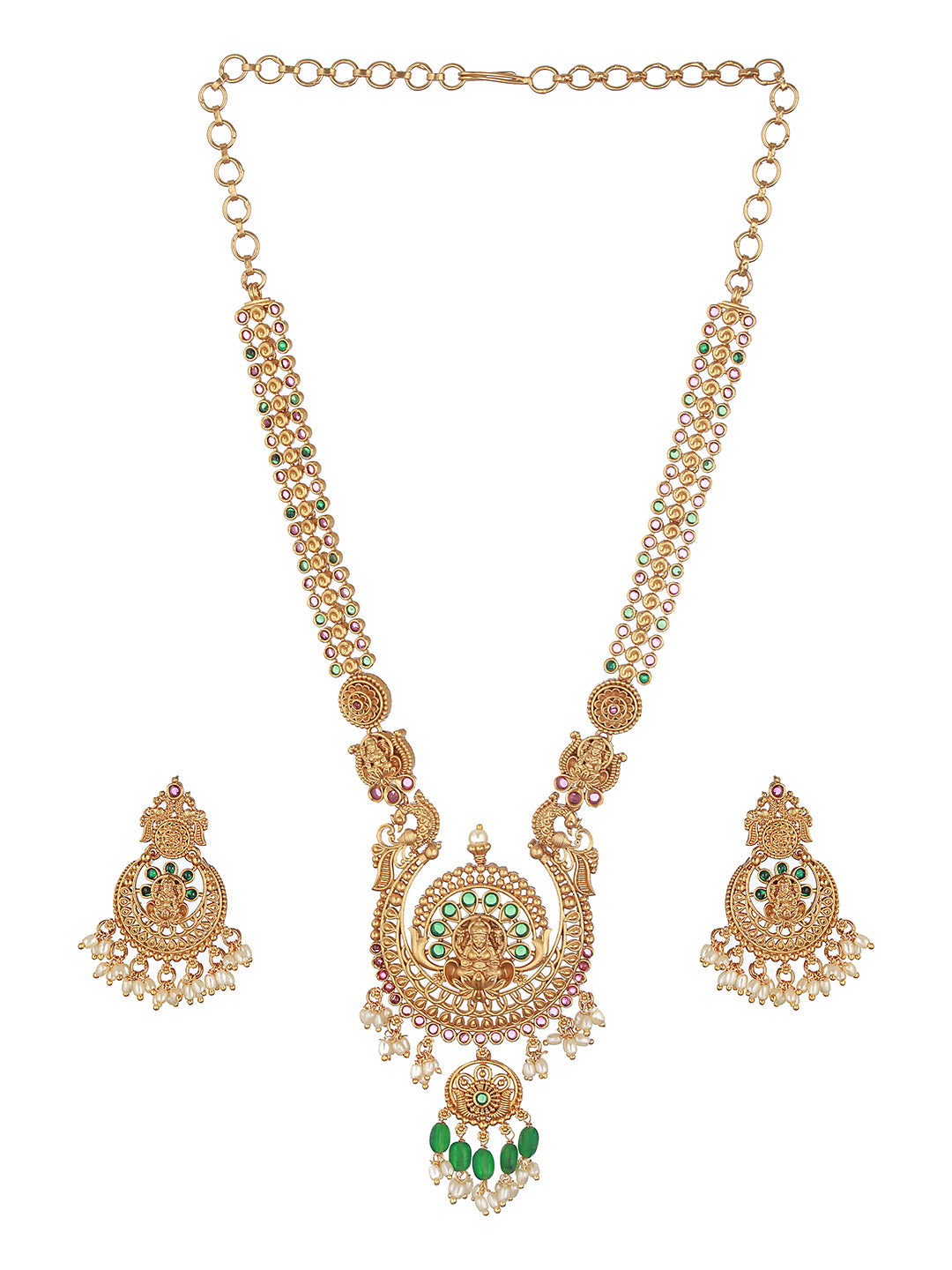 Gold Plated Zircon Studded Lakshmi Ji Necklace Jewellery set