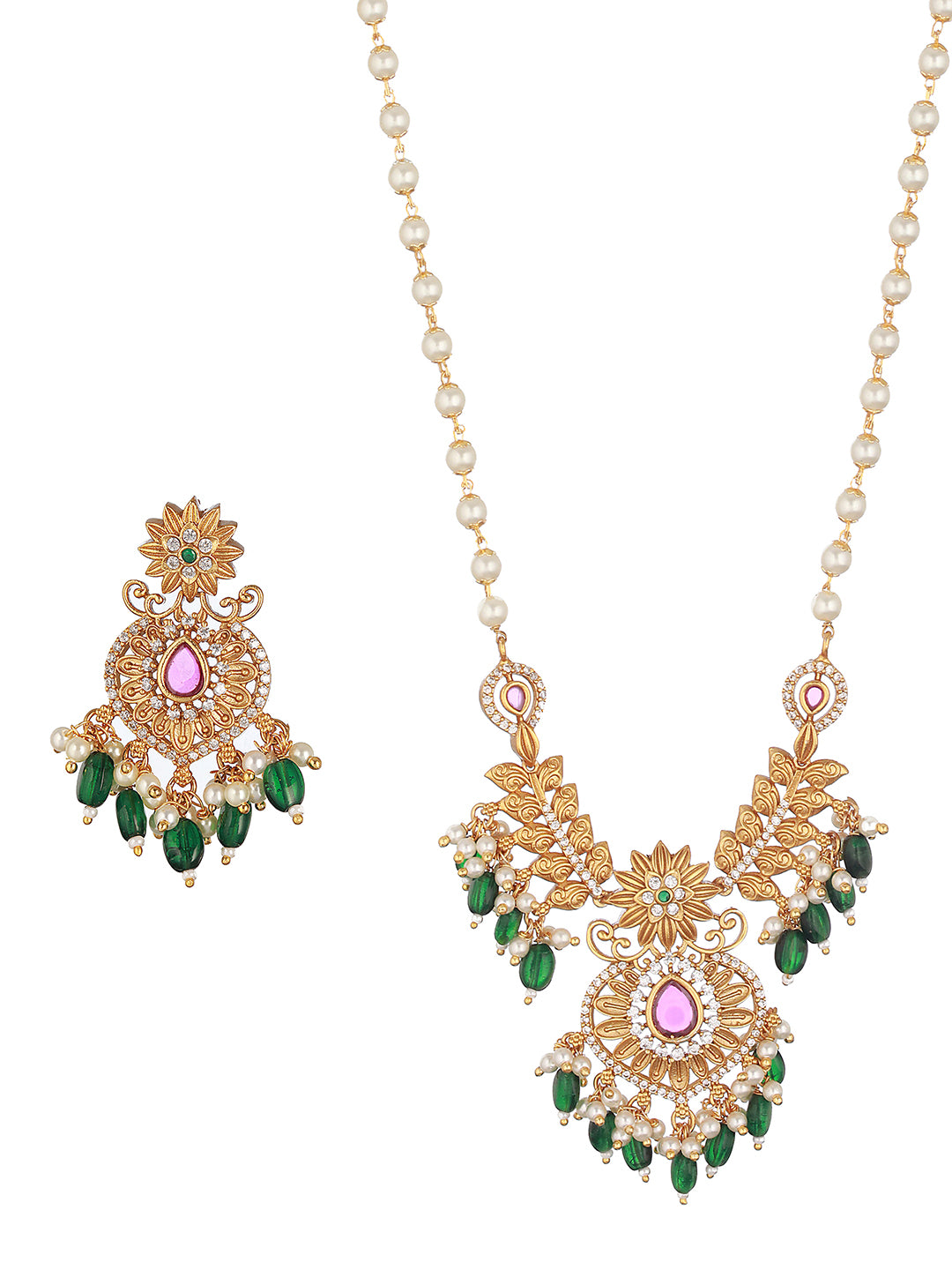 Gold Plated Pearl Mala   Haram  Floral Necklace Jewellery Set