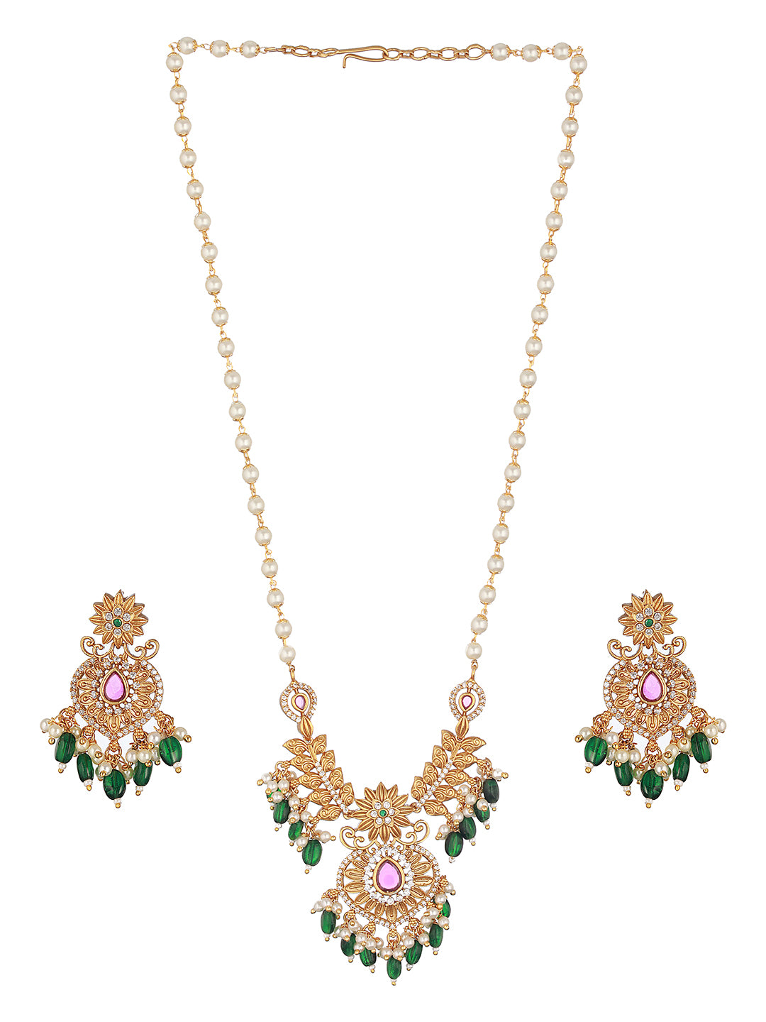 Gold Plated Pearl Mala   Haram  Floral Necklace Jewellery Set