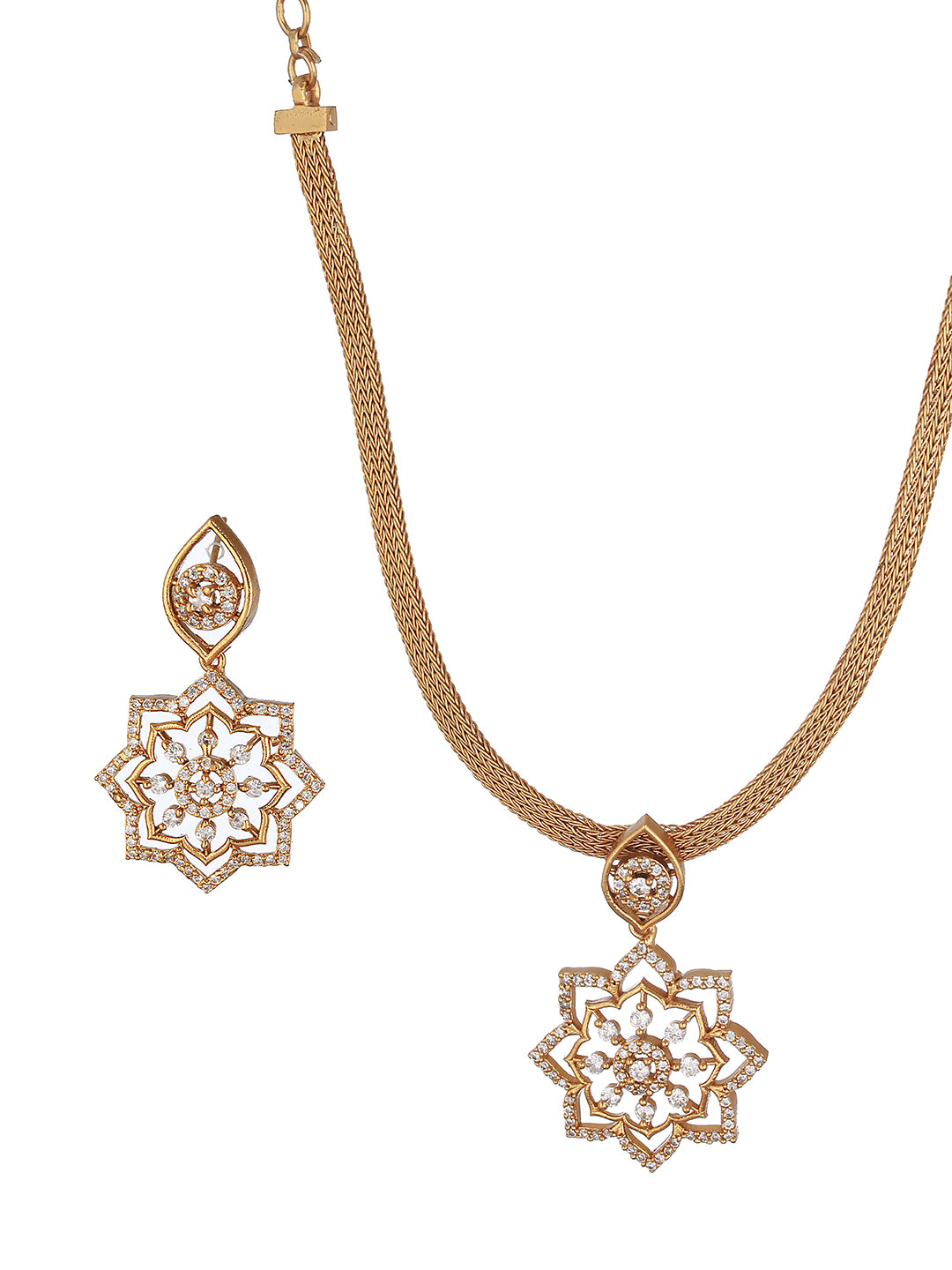 Gold Plated CZ Studded Floral Locket Jewellery Set