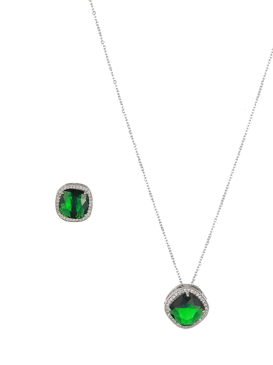 Silver Plated Green CZ Studded Combo Ring Jewellery  Set