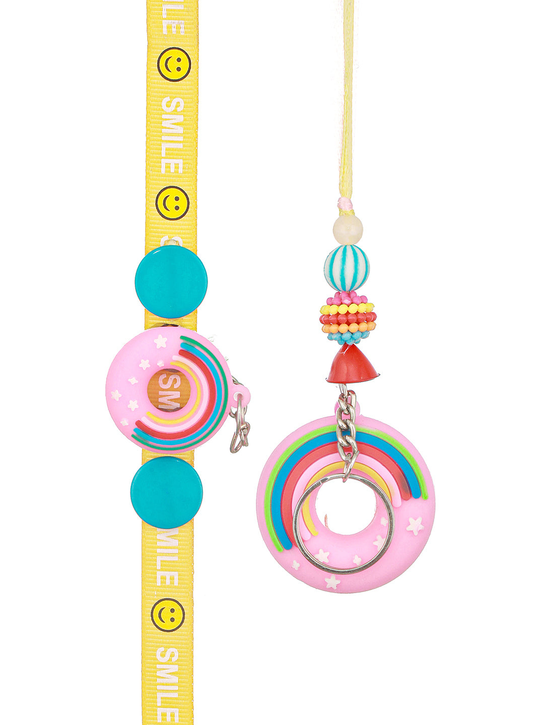 Set Of 2 Boy & Girl Donut  Key Chain Toy Rakhi Set with Roli Chawal