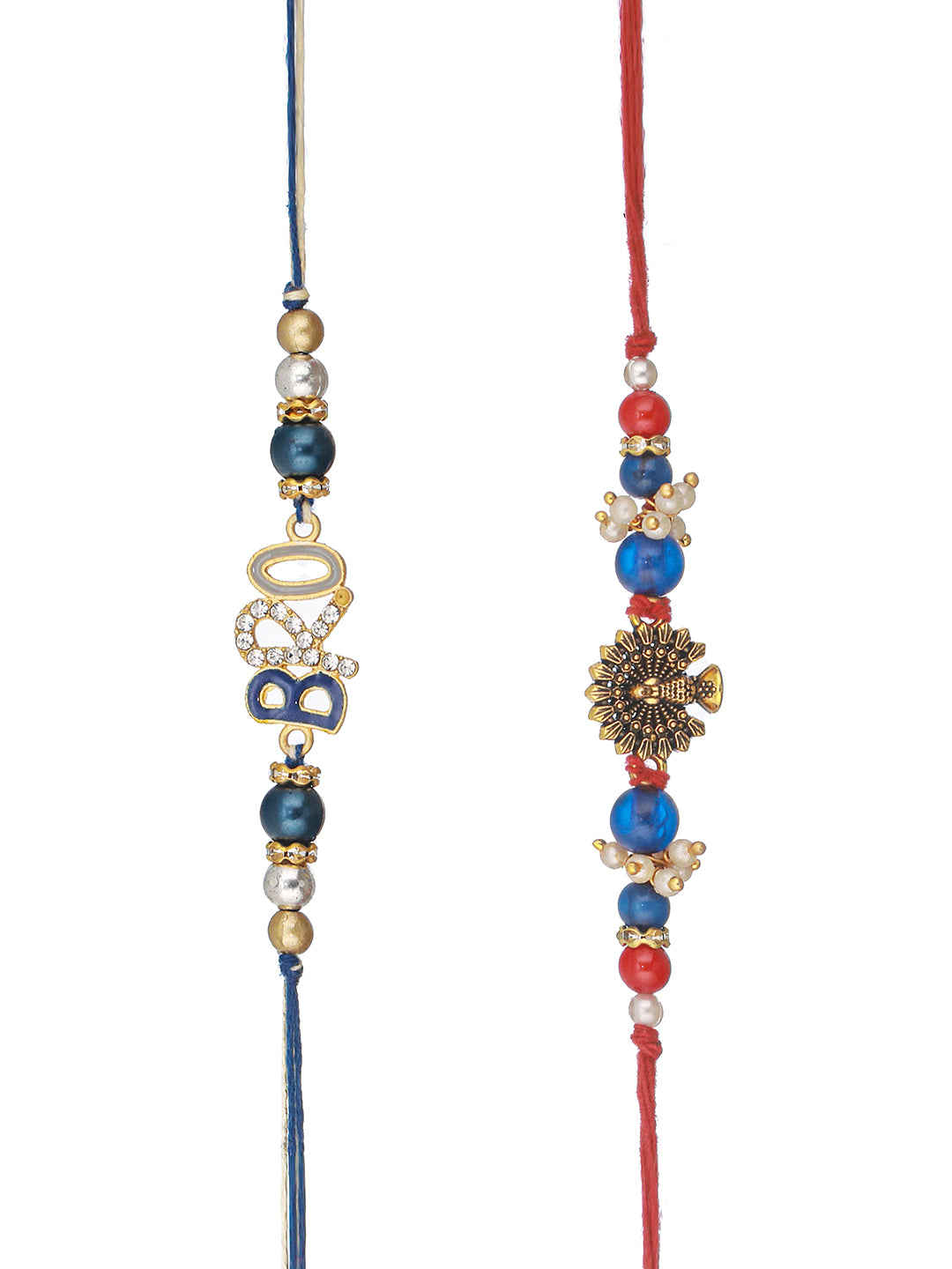 Set Of 2 Stone & Crystal studded BRO Thread Rakhi With Tilak