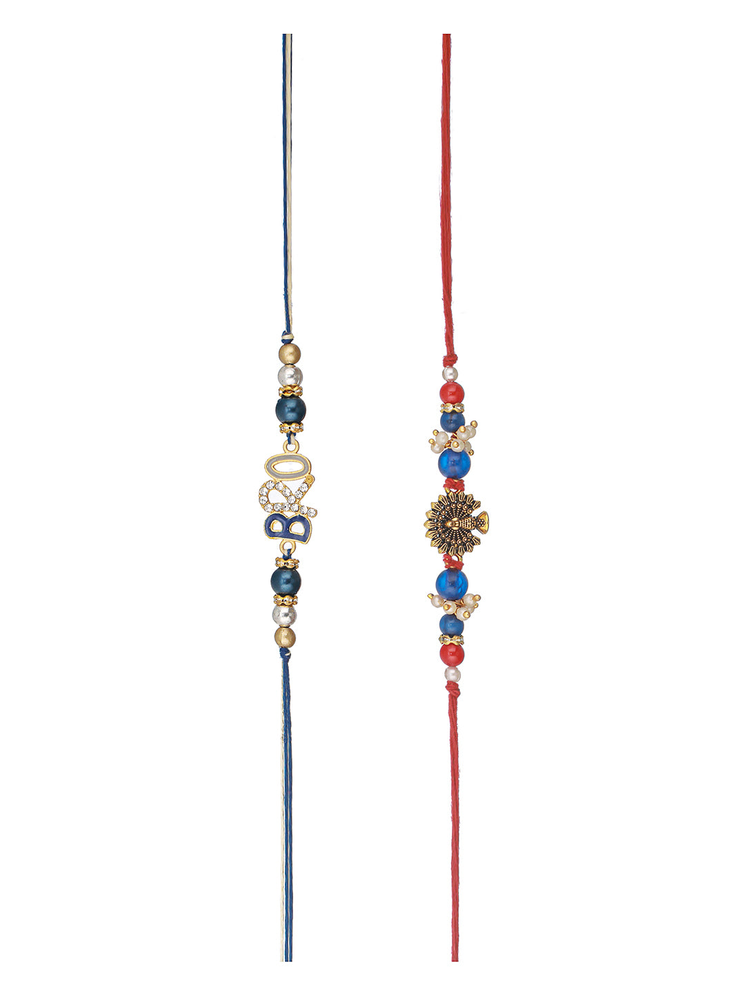 Set Of 2 Stone & Crystal studded BRO Thread Rakhi With Tilak