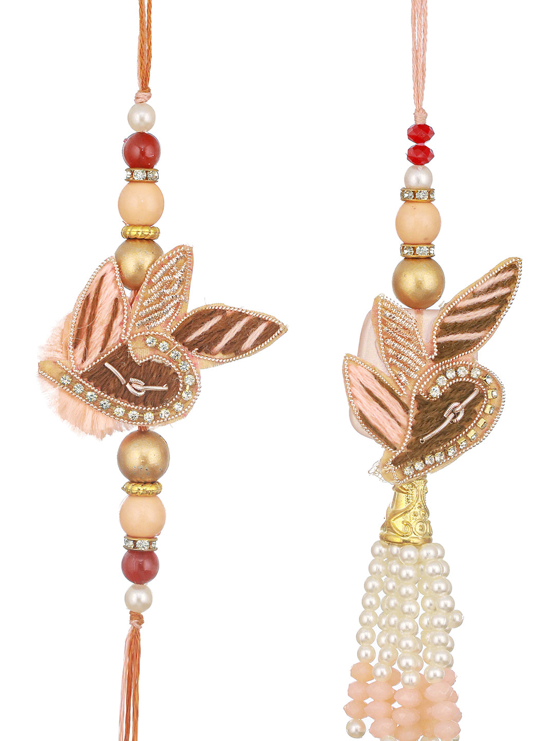 Set Of 2 Designer Zardozi Contemporary Handcrafted Lumba Rakhi Set For Bhaiya & Bhabhi