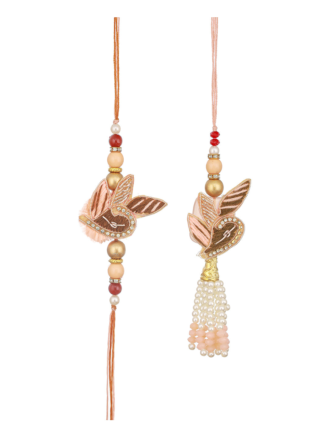Set Of 2 Designer Zardozi Contemporary Handcrafted Lumba Rakhi Set For Bhaiya & Bhabhi