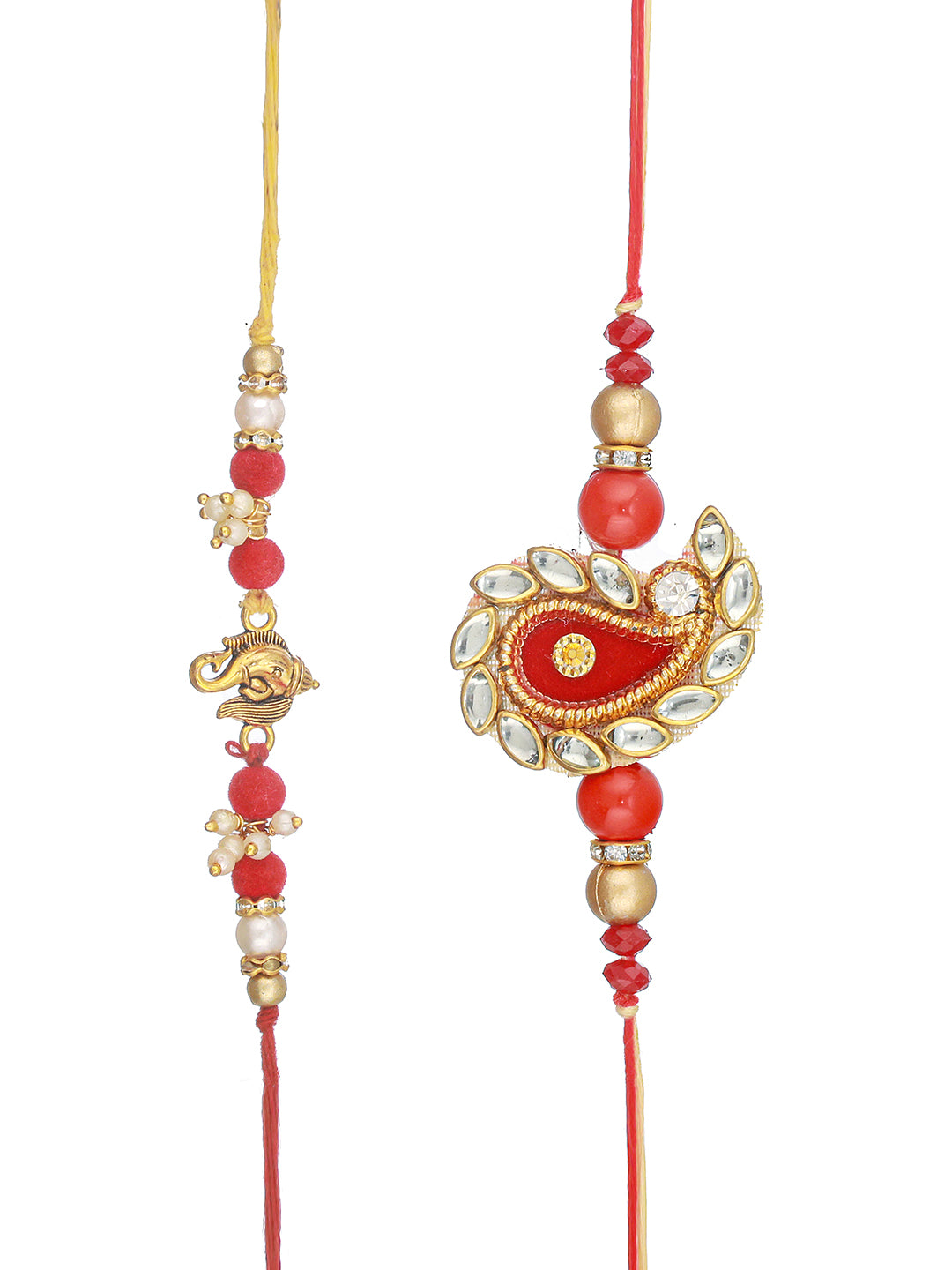 Set Of 2 Ganesha & Carry Ethnic Handcrafted Thread  Rakhi With Roli Chawal