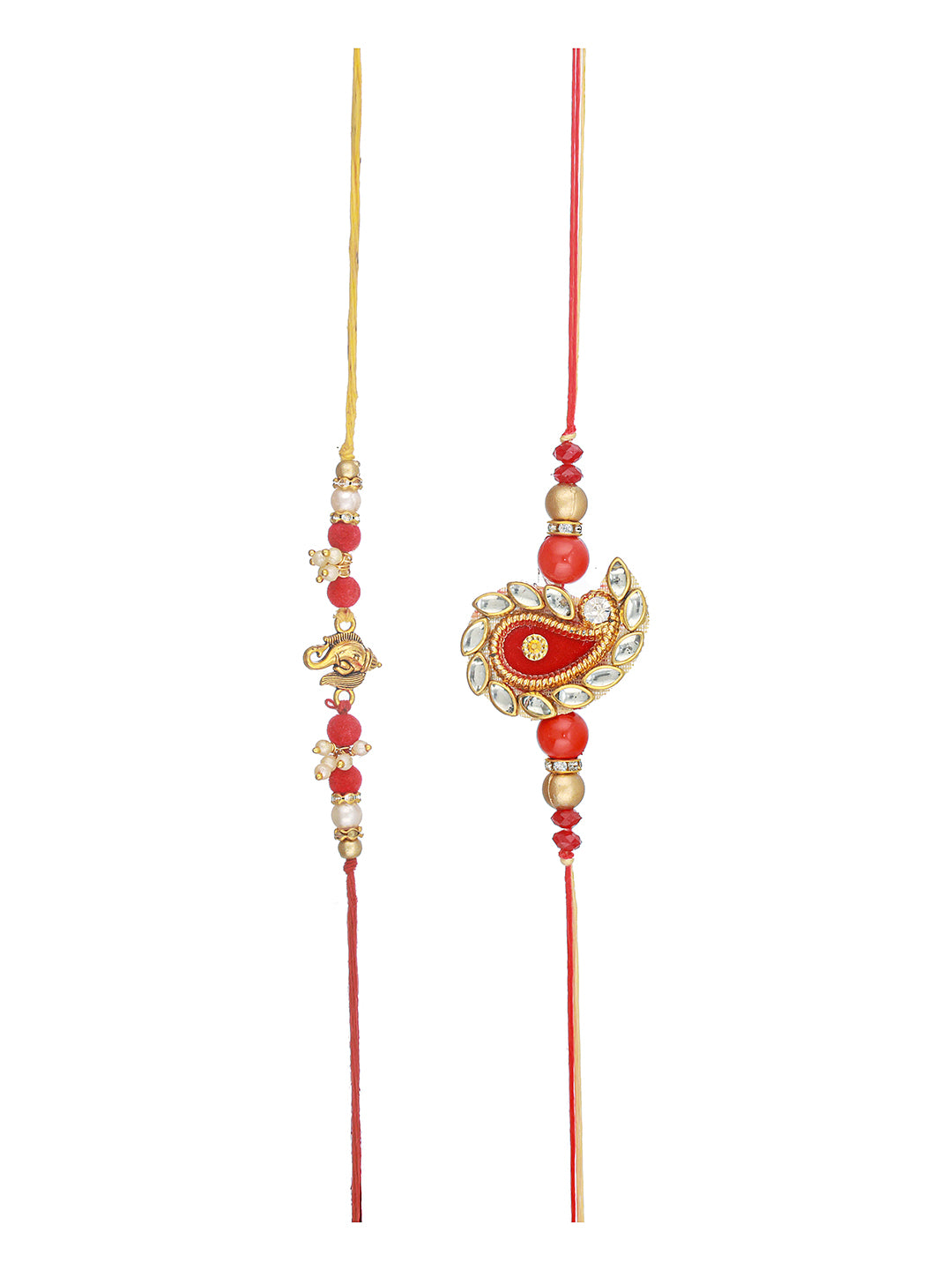 Set Of 2 Ganesha & Carry Ethnic Handcrafted Thread  Rakhi With Roli Chawal