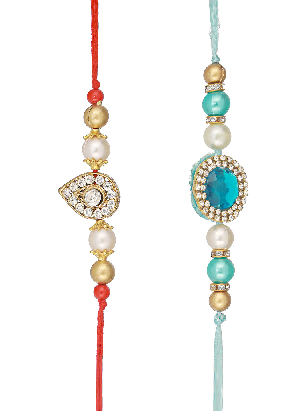 Set of 2 Kundan & AD Studded Designer Handcrafted Rakhi With Roli Chawal