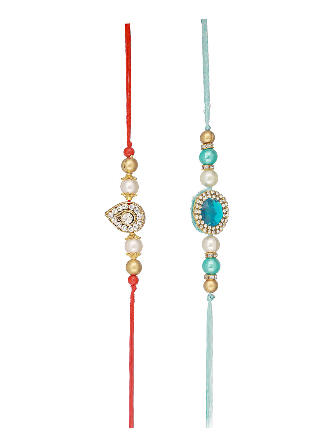Set of 2 Kundan & AD Studded Designer Handcrafted Rakhi With Roli Chawal