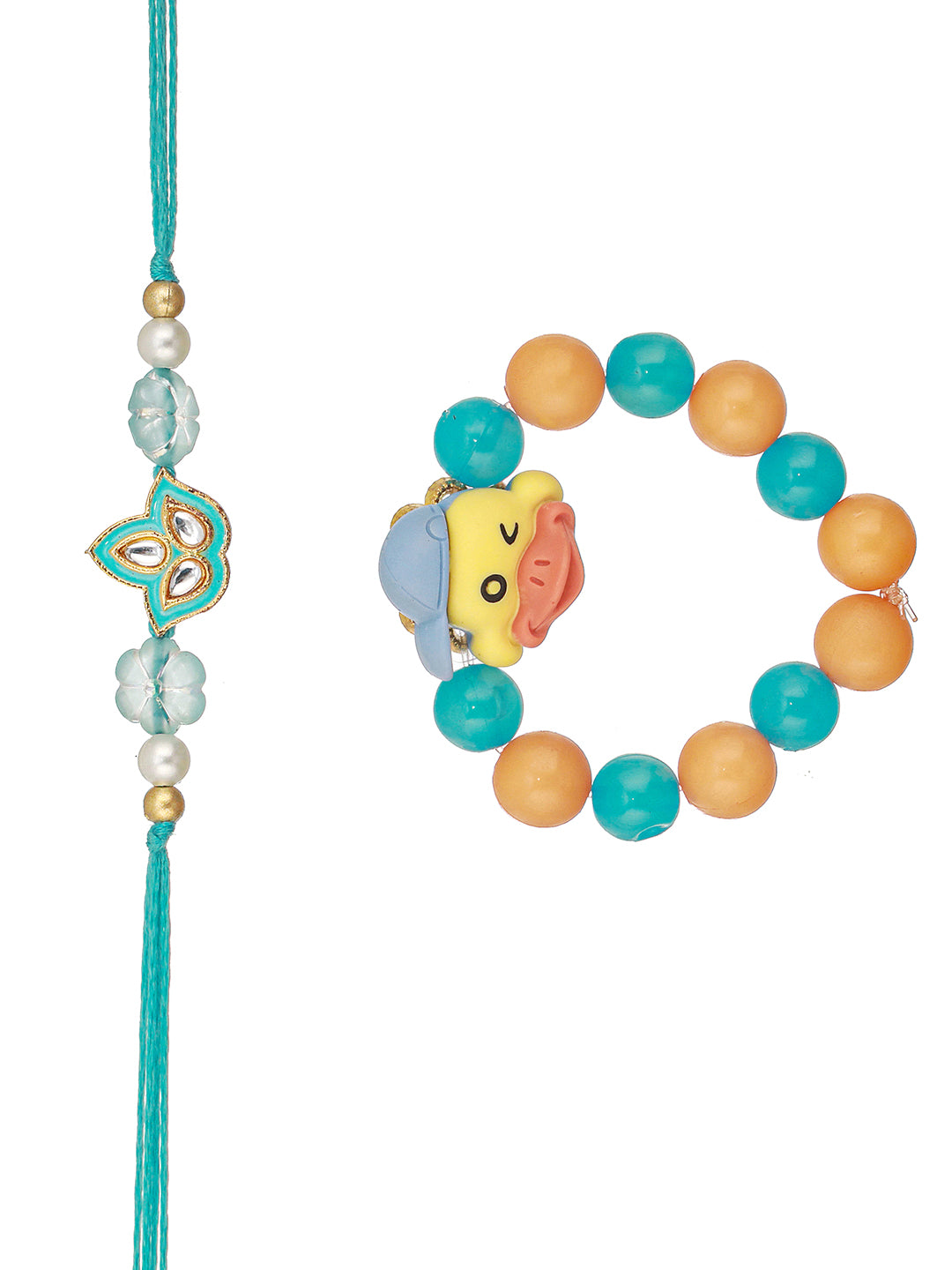 Set Of 2 Flower & Cute Duck  Bracelet Kids Rakhi For Boys & Girls with Roli Chawal