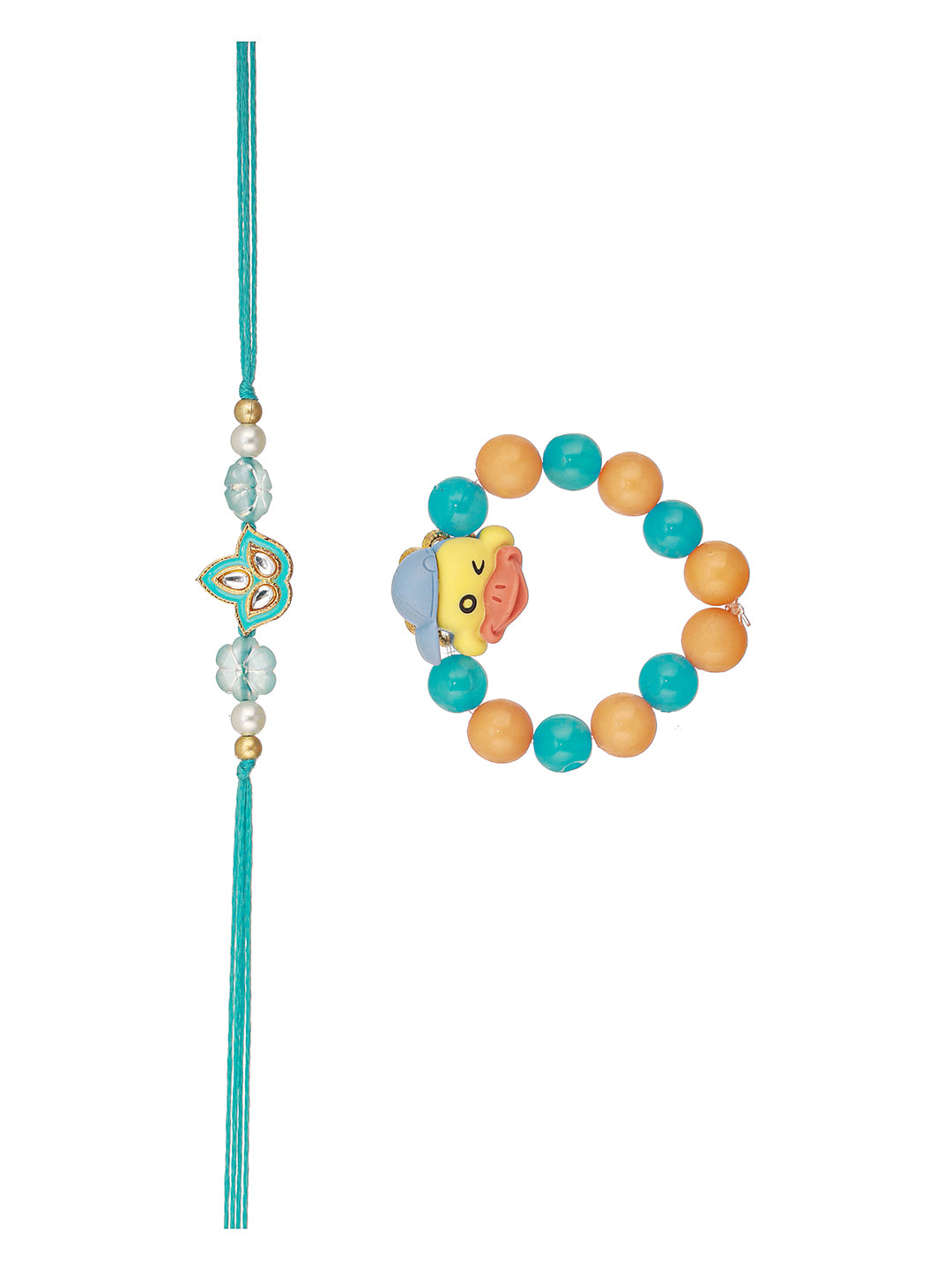 Set Of 2 Flower & Cute Duck  Bracelet Kids Rakhi For Boys & Girls with Roli Chawal