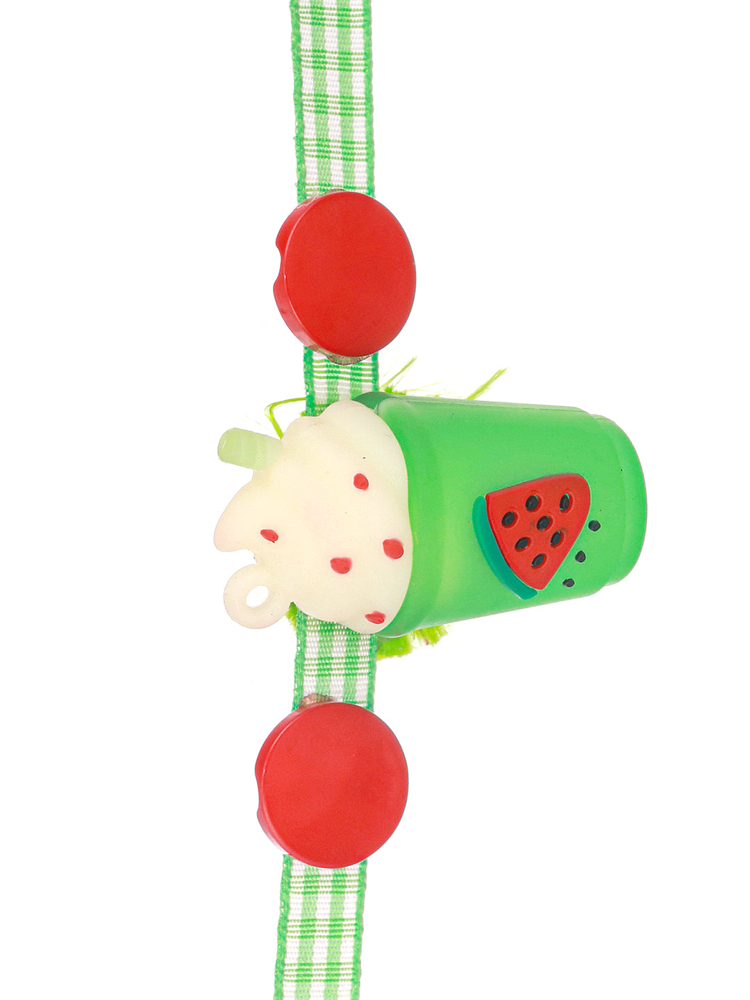 Green Ice Cream Shape Toy Ribbon Rakhi for Kids with 999 Pure Silver King George 1 gram Silver Coin