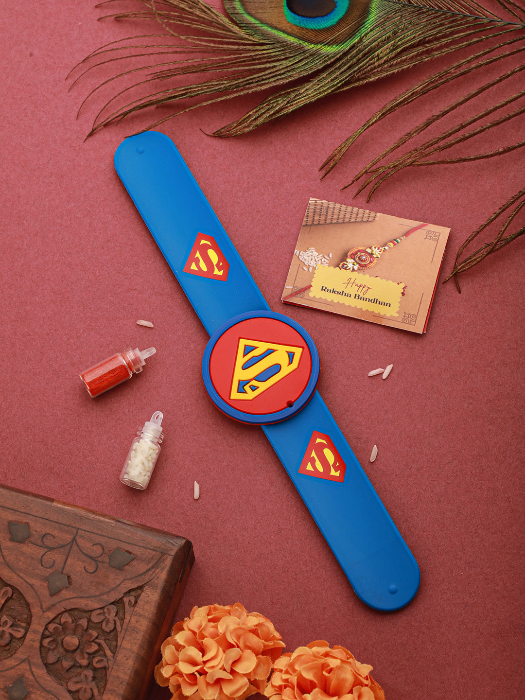 Superman Wrist  Slap Band Kids Toy  Rakhi With Roli Chawal