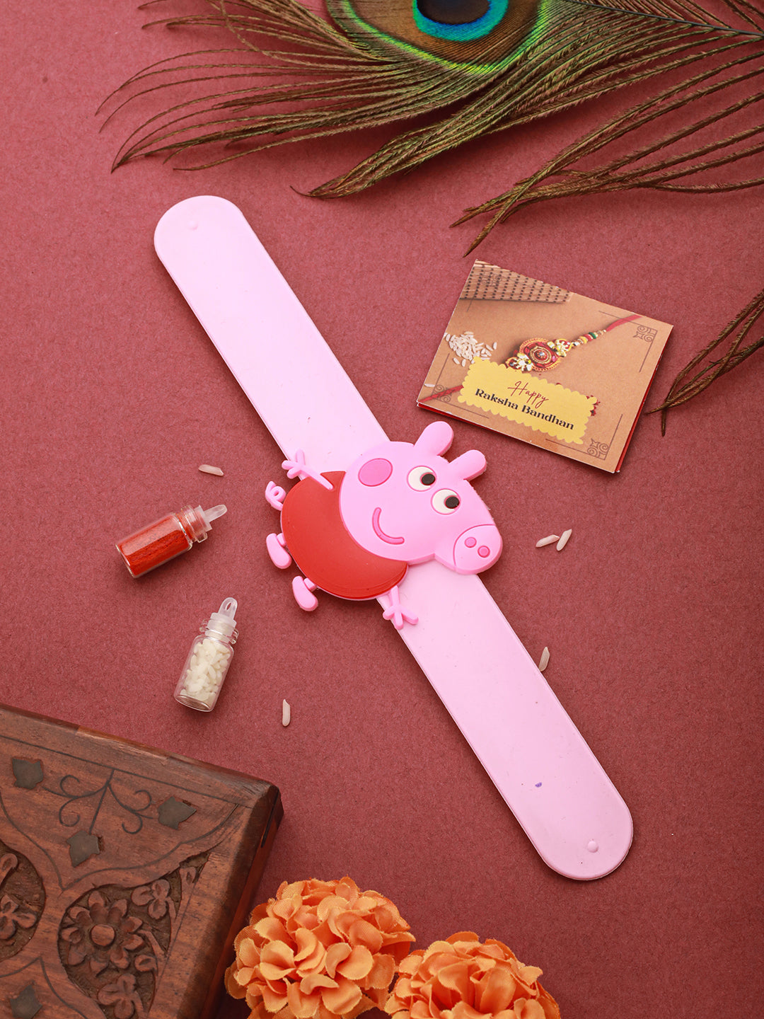 Peppa  Pig Wrist Slap Band Kids Toy  Rakhi With Roli Chawal