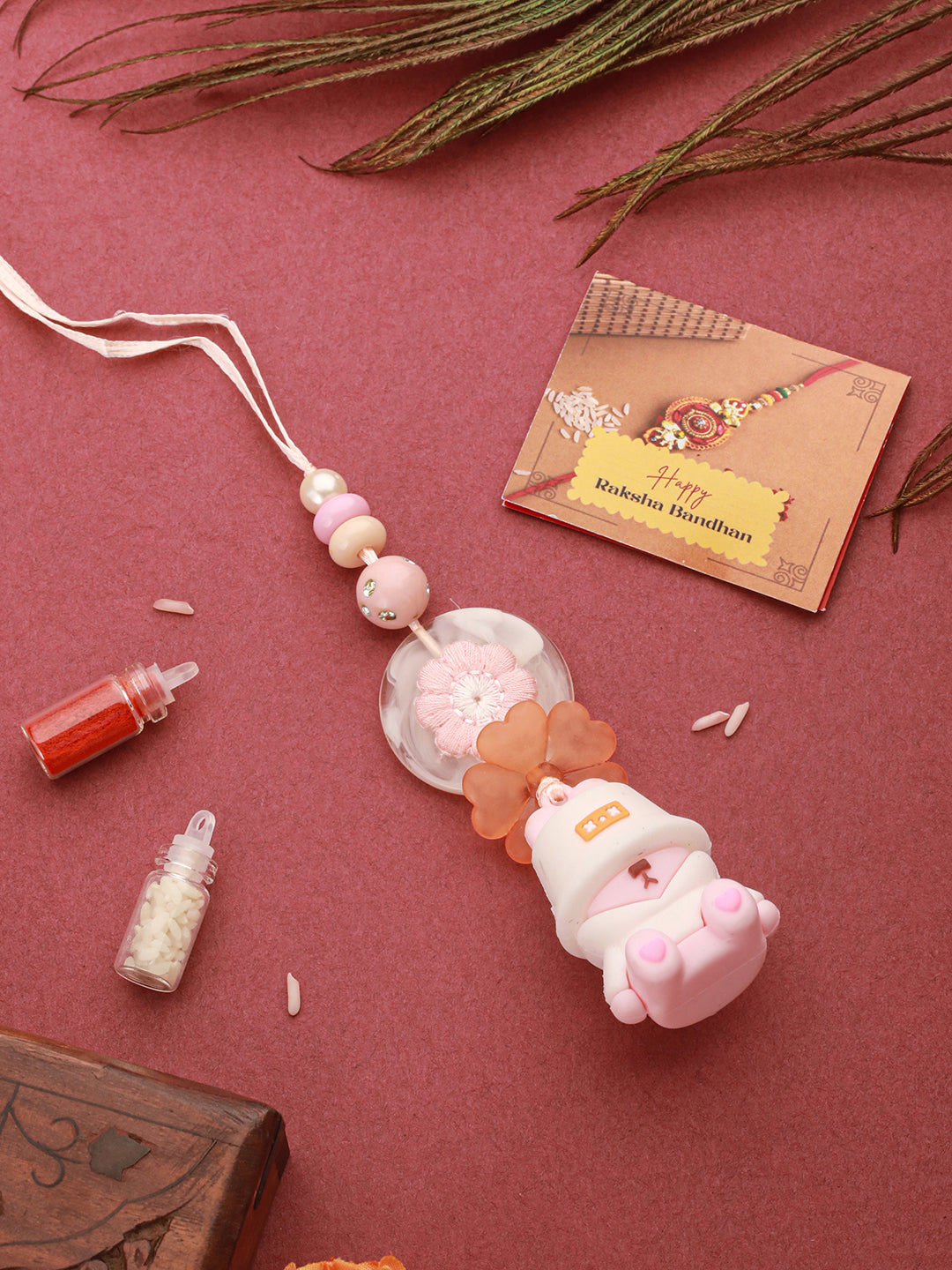 Cute Pink Doll Toy Rakhi Lumba for Girls with Roli Chawal