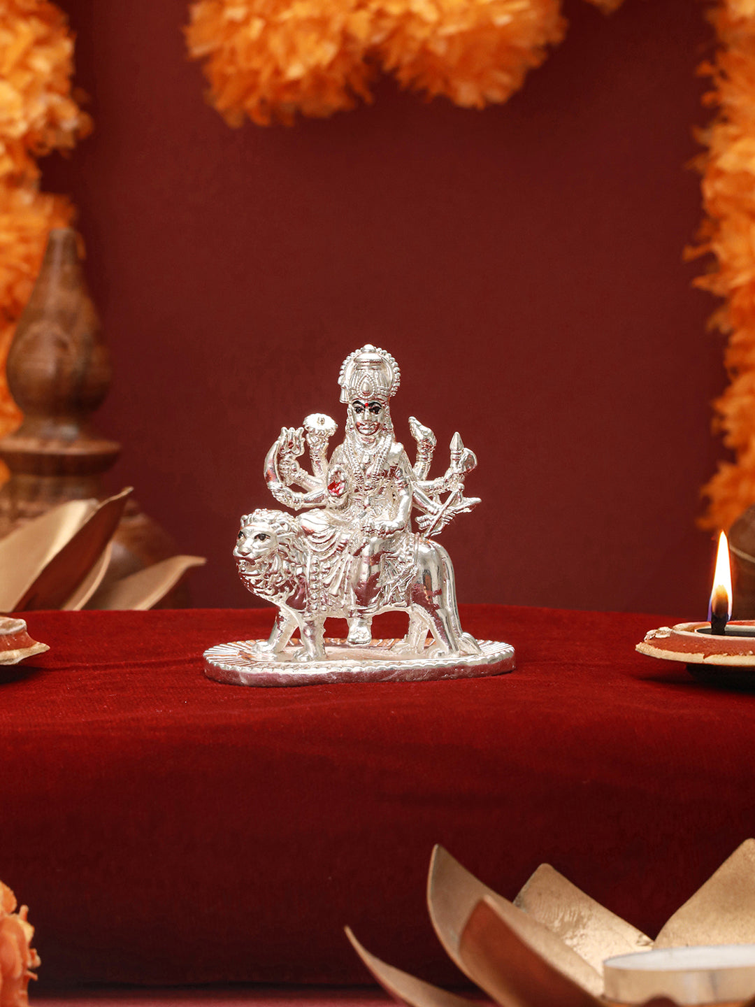999 Pure  Silver Maa Durga Ambe Sherawali Silver Idol